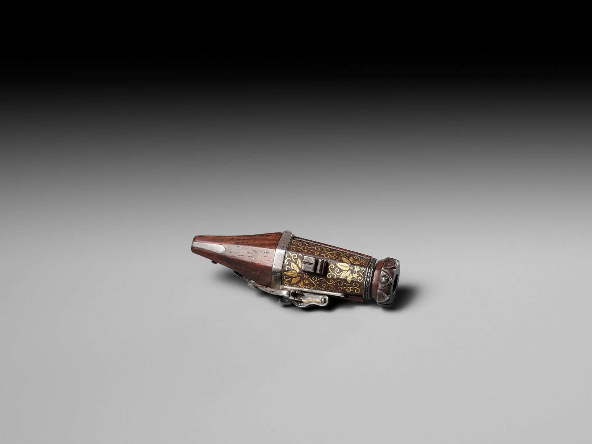 A RARE WOOD AND IRON NETSUKE OF A MINIATURE TANEGASHIMA TEPPO (RIFLE) - Image 8 of 9