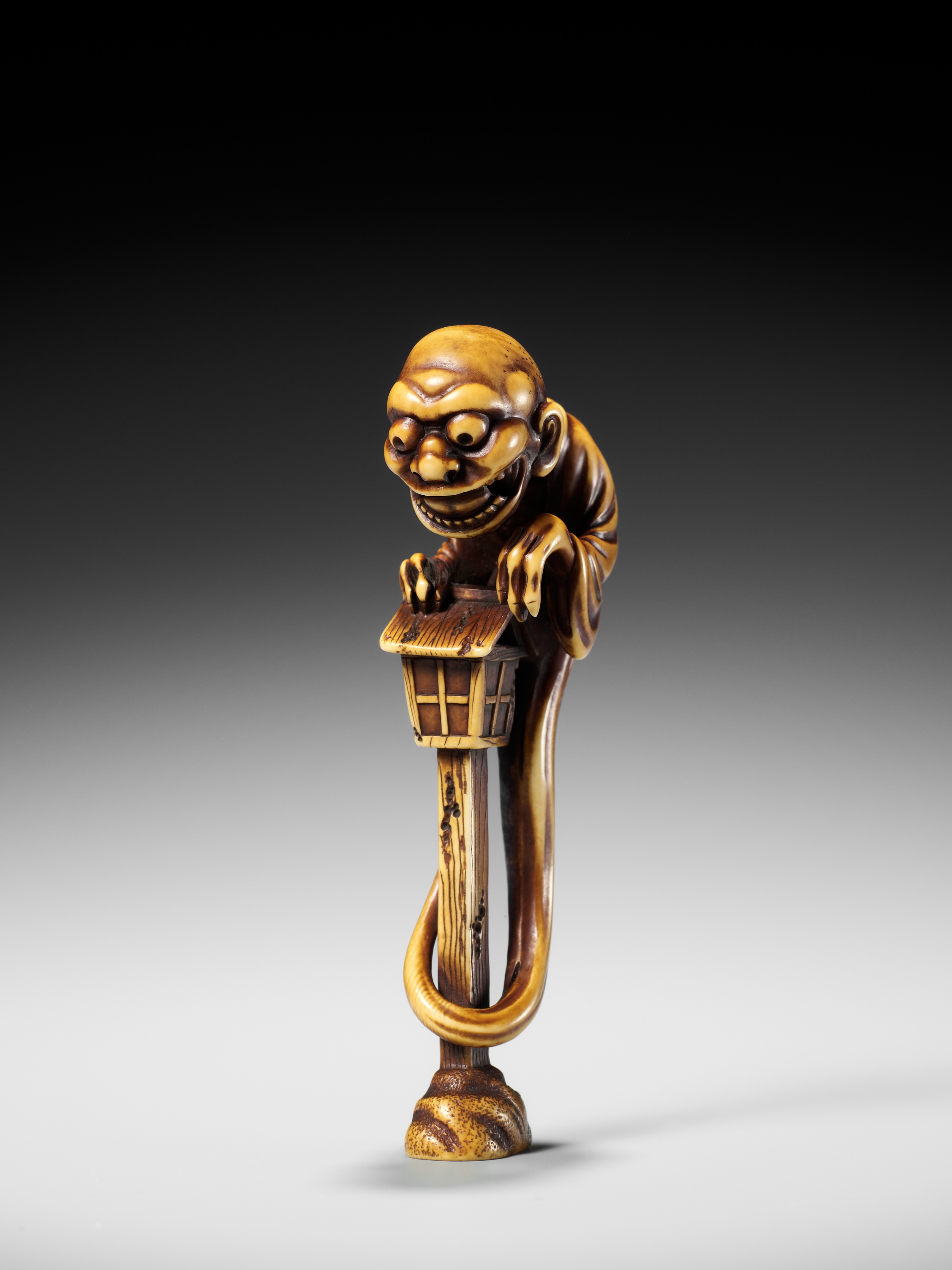 HIDEMASA: A SUPERB AND LARGE IVORY NETSUKE OF THE BAKEMONO MIKOSHI NYUDO - Image 16 of 26