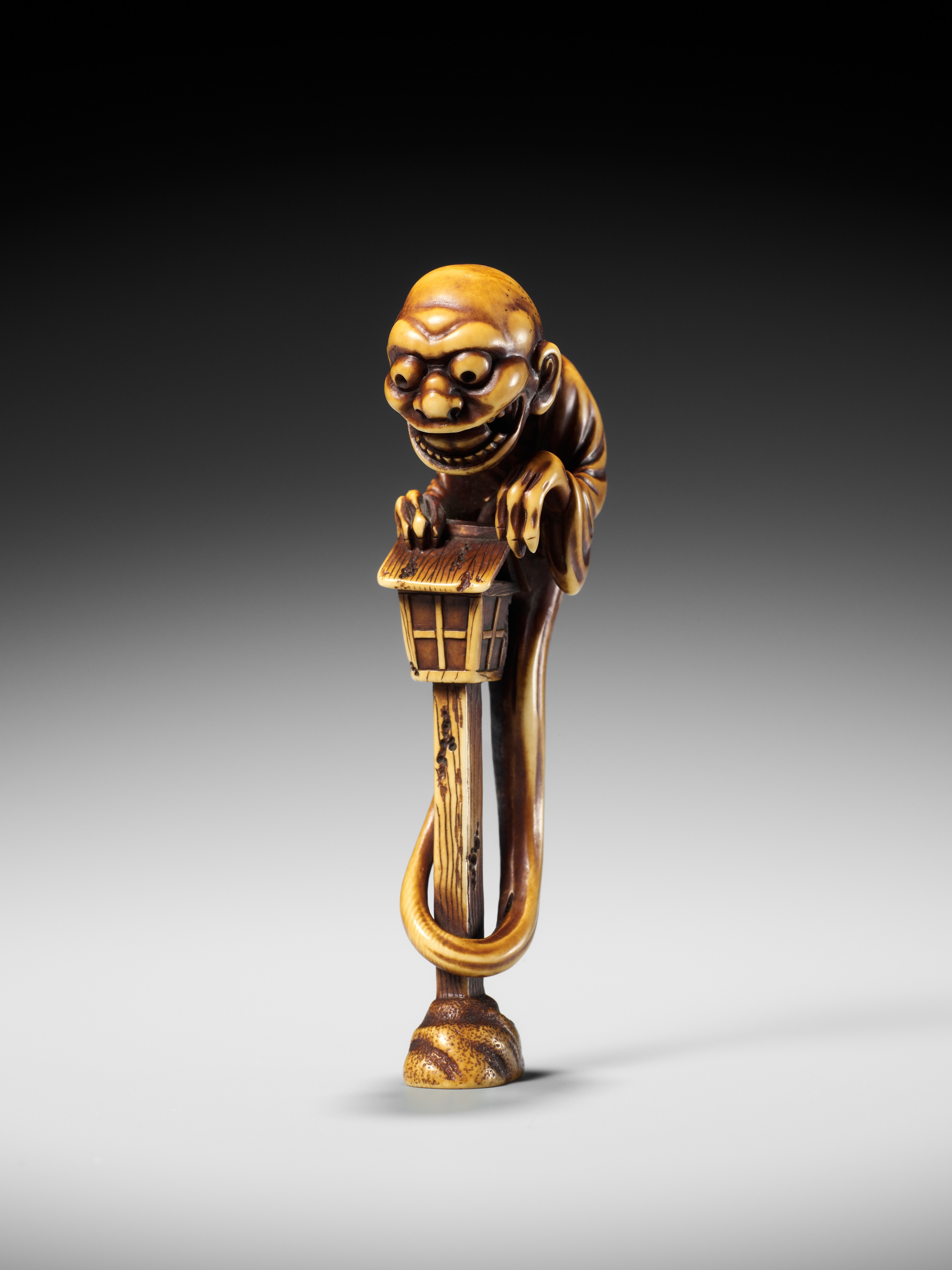 HIDEMASA: A SUPERB AND LARGE IVORY NETSUKE OF THE BAKEMONO MIKOSHI NYUDO - Image 21 of 26