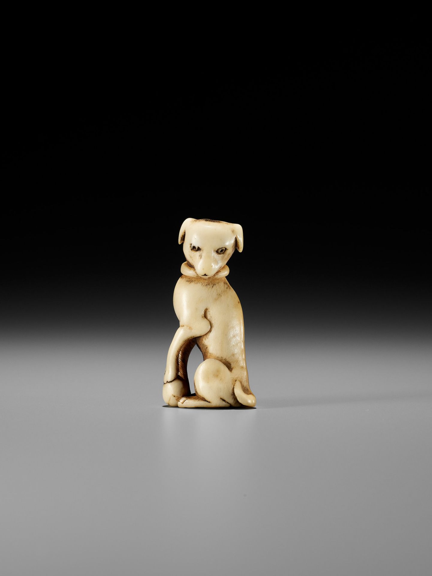 A KYOTO SCHOOL ANTLER NETSUKE OF A DOG - Image 5 of 13