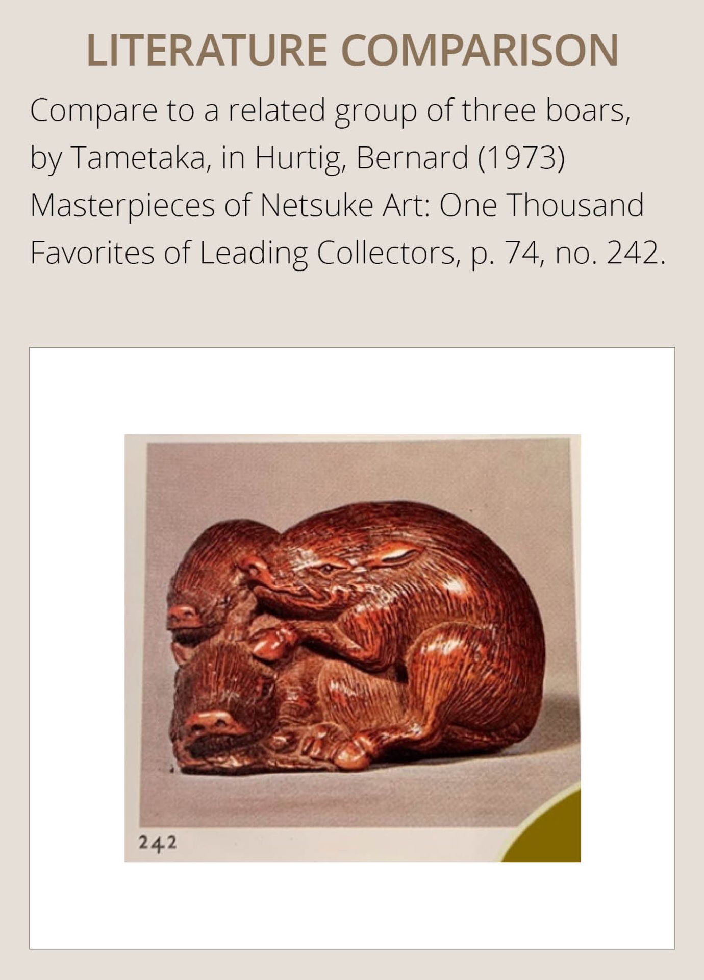 TAMETAKA: A WOOD NETSUKE OF TWO BOARS - Bild 6 aus 17