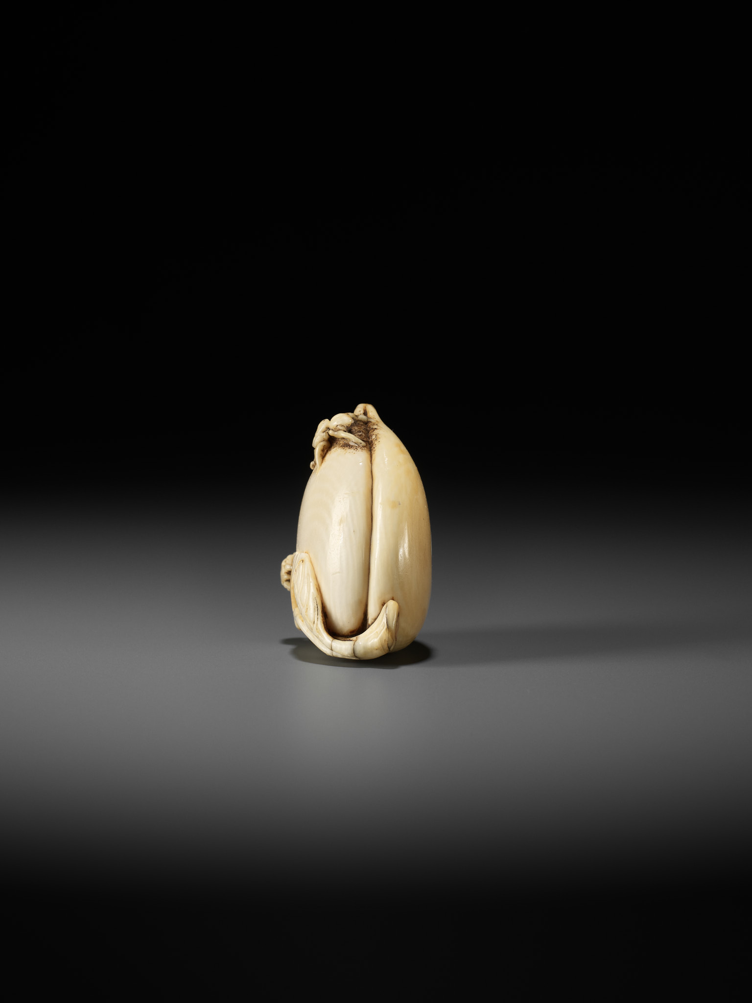 AN IVORY NETSUKE OF A PEACH WITH INSECTS - Image 4 of 10