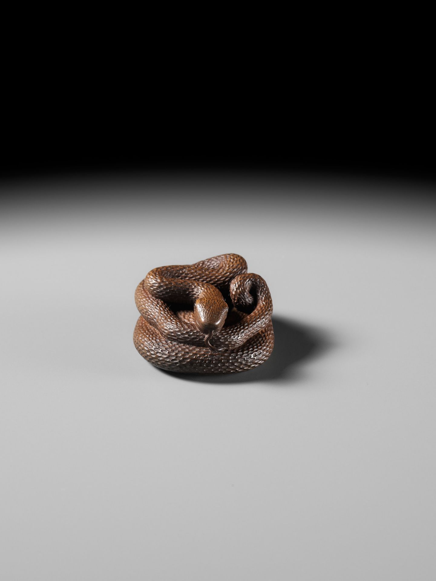 MASAKAZU: A FINE WOOD NETSUKE OF A COILED SNAKE - Image 12 of 15