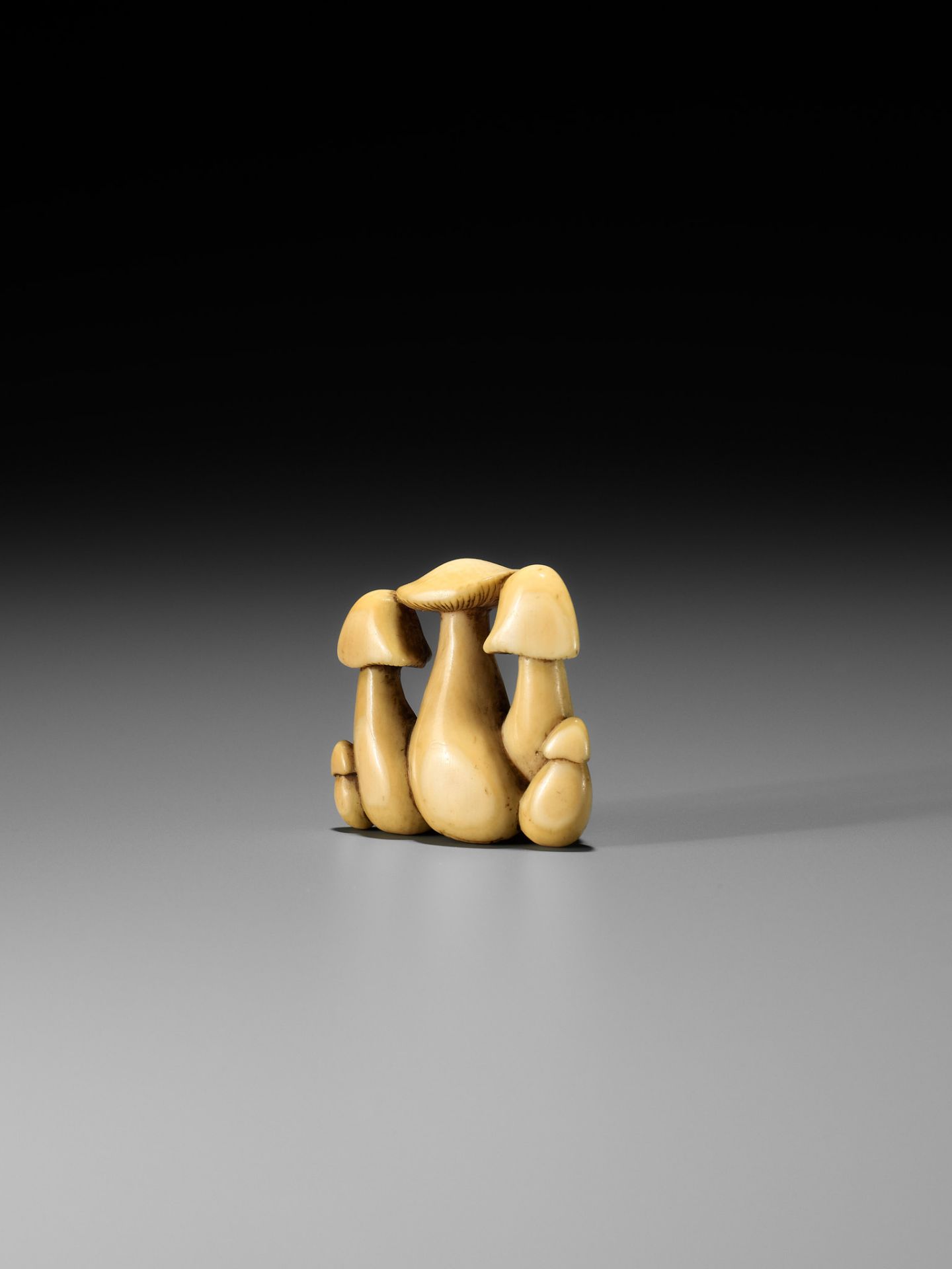 YOSHITADA: A FINE IVORY NETSUKE OF A CLUSTER OF MUSHROOMS - Bild 8 aus 11