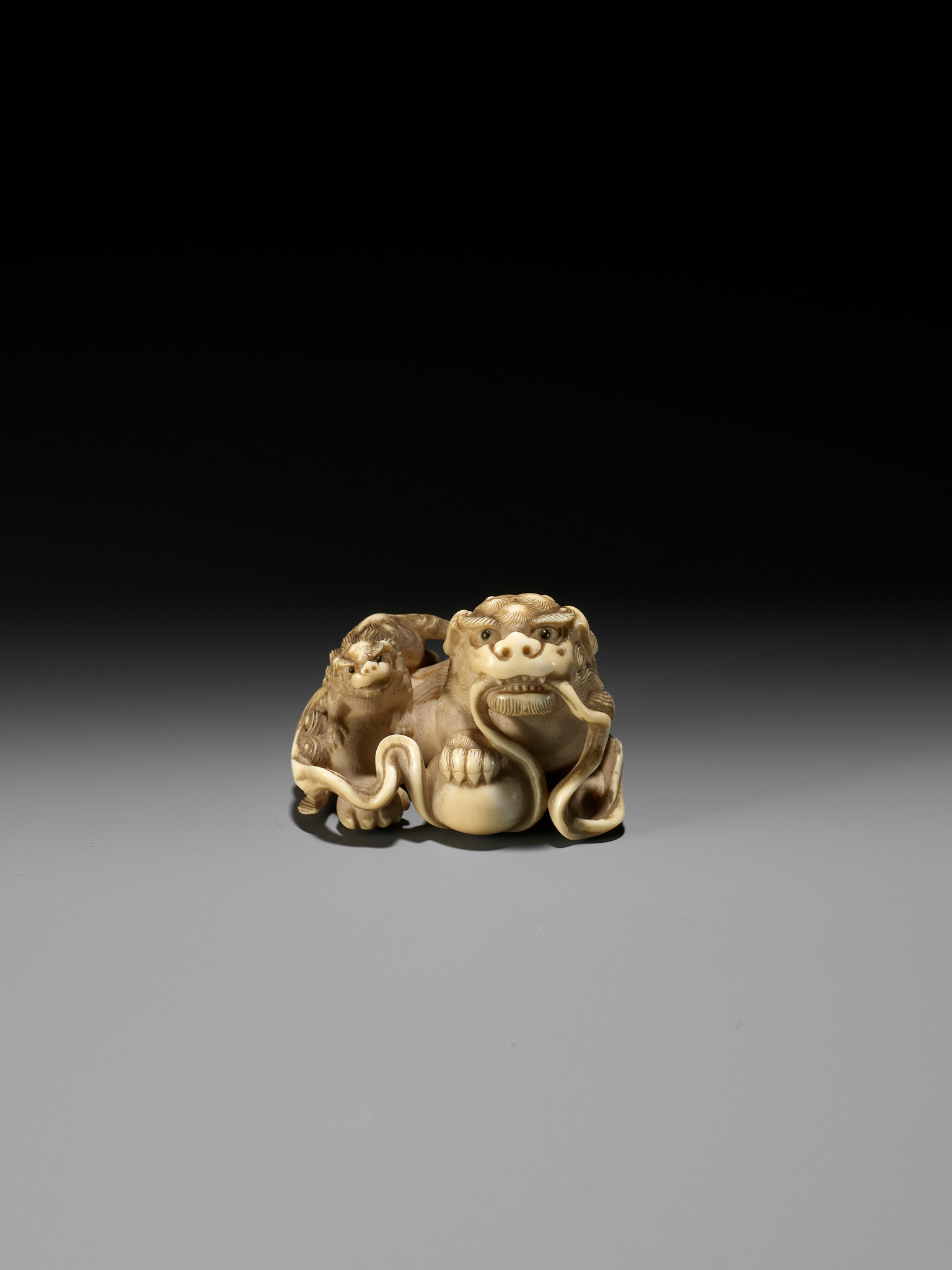 HAKURYU: A FINE IVORY NETSUKE OF A SHISHI AND YOUNG - Image 4 of 14