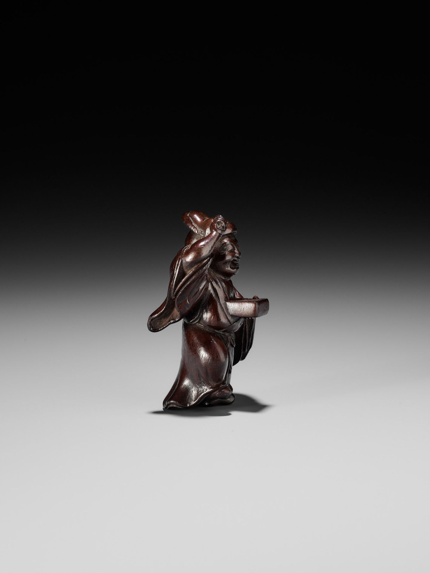 A FINE WOOD NETSUKE OF HOTEI AT SETSUBUN - Image 9 of 12