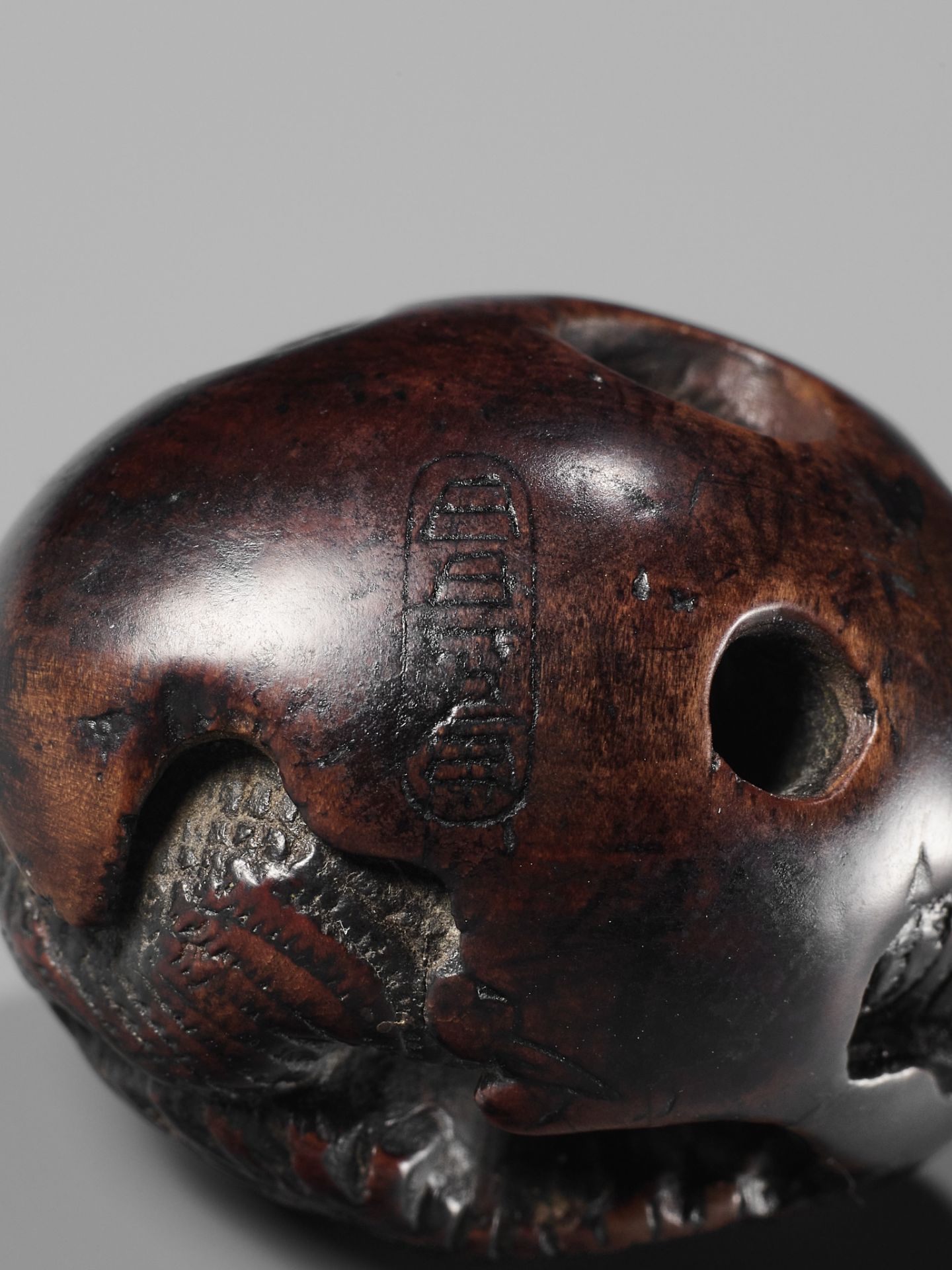 NAITO TOYOMASA: A FINE WOOD NETSUKE OF A DRAGON EMERGING FROM AN EGG - Bild 15 aus 15