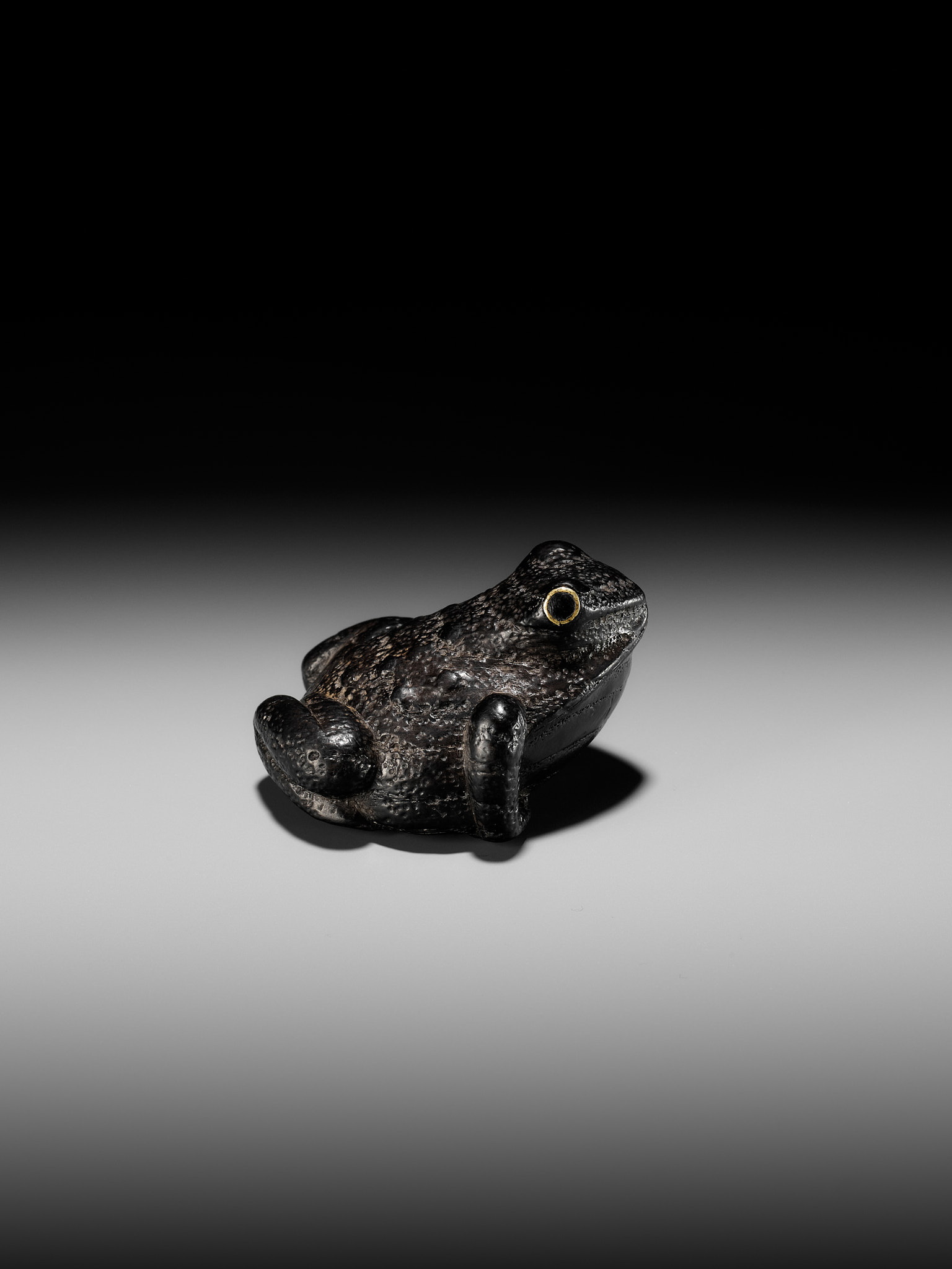 AN OLD AND RUSTIC EBONY WOOD NETSUKE OF A TOAD - Image 4 of 9