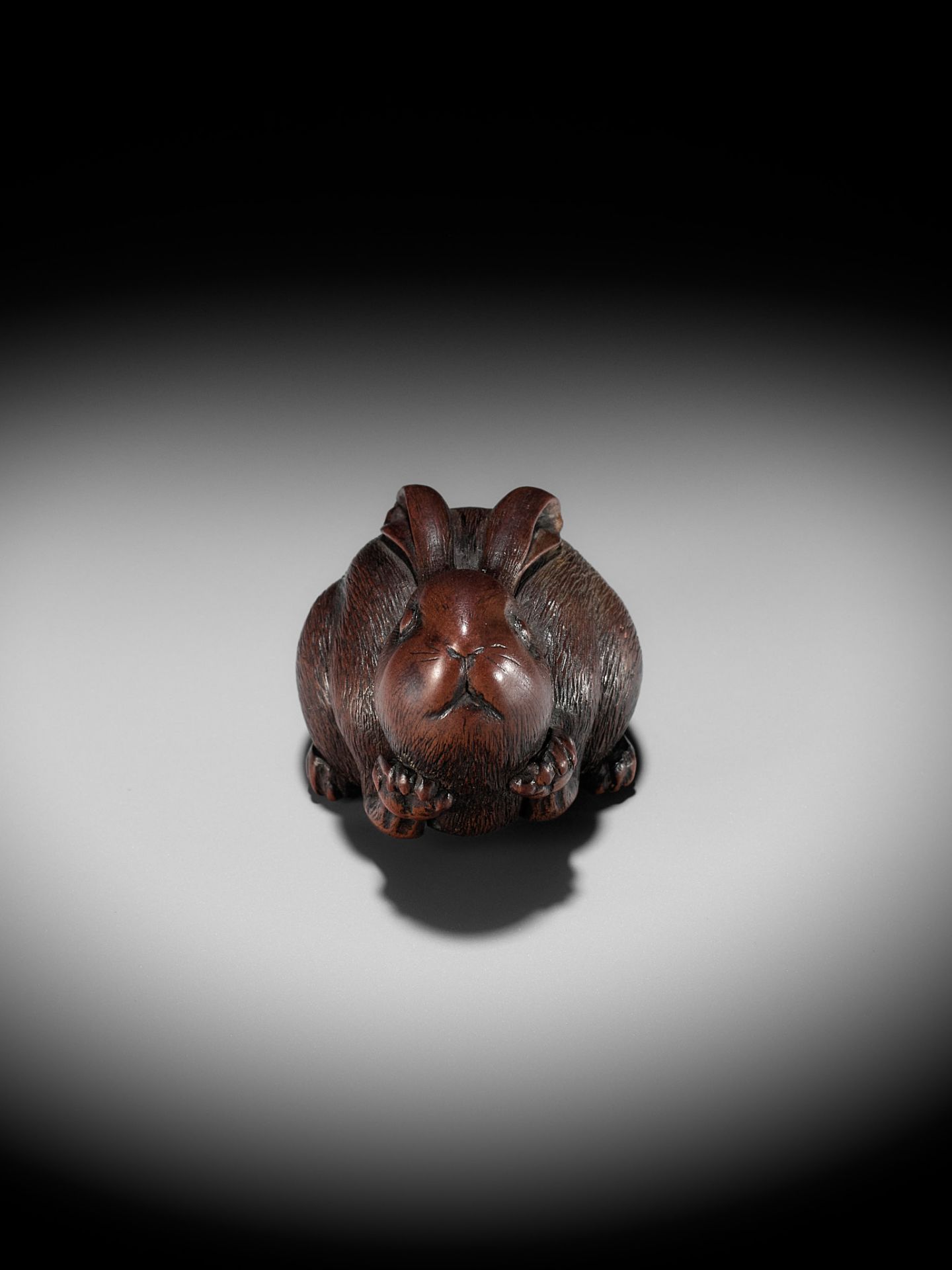 AZAN: A SUPERB WOOD NETSUKE OF A CHUBBY HARE - Image 4 of 15