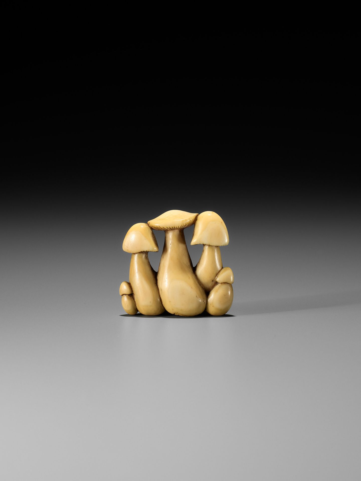 YOSHITADA: A FINE IVORY NETSUKE OF A CLUSTER OF MUSHROOMS - Bild 2 aus 11