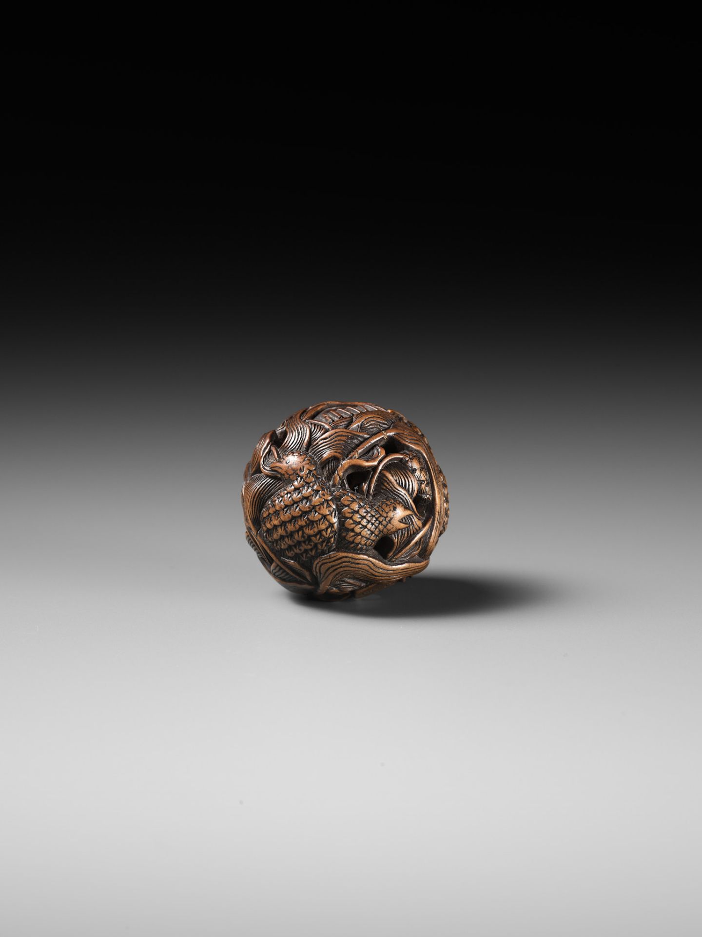 MASANAO: A FINE WOOD NETSUKE DEPICTING AN AUTUMNAL SCENE OF QUAILS AND MILLET - Image 11 of 14