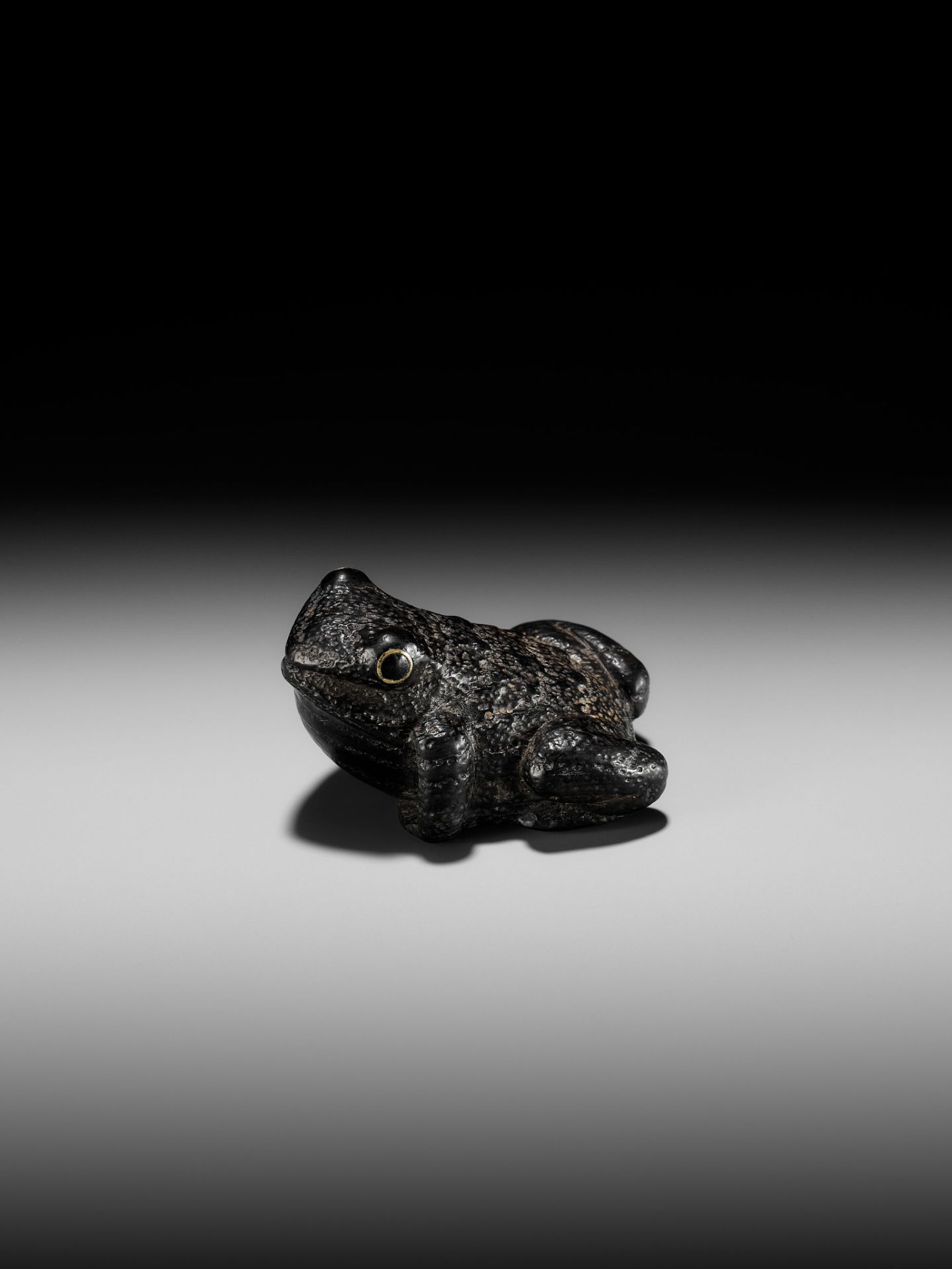 AN OLD AND RUSTIC EBONY WOOD NETSUKE OF A TOAD - Image 8 of 9