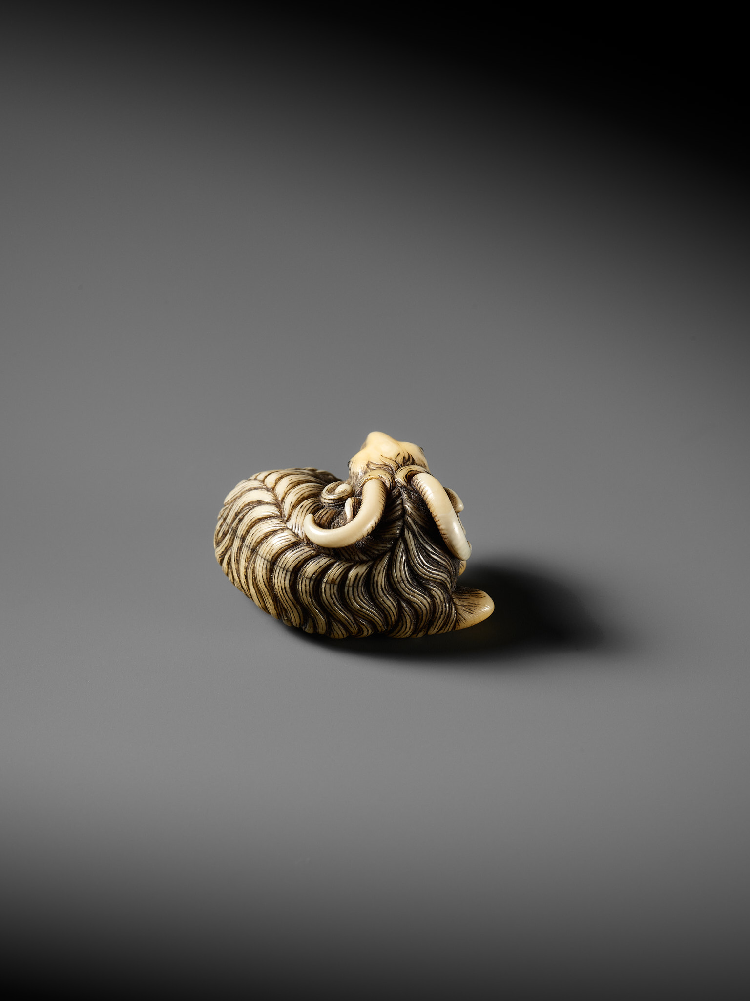 A FINE MARINE IVORY NETSUKE OF A RECLINING GOAT - Image 7 of 12