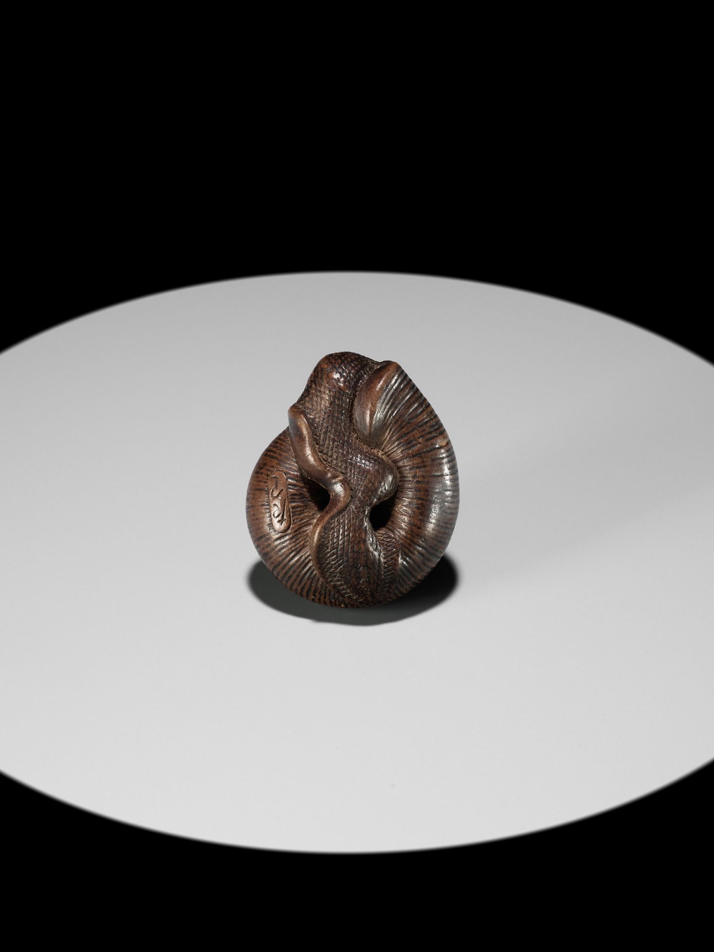 SARI: A FINE WOOD NETSUKE OF A SNAIL EMERGING FROM ITS SHELL - Bild 15 aus 17