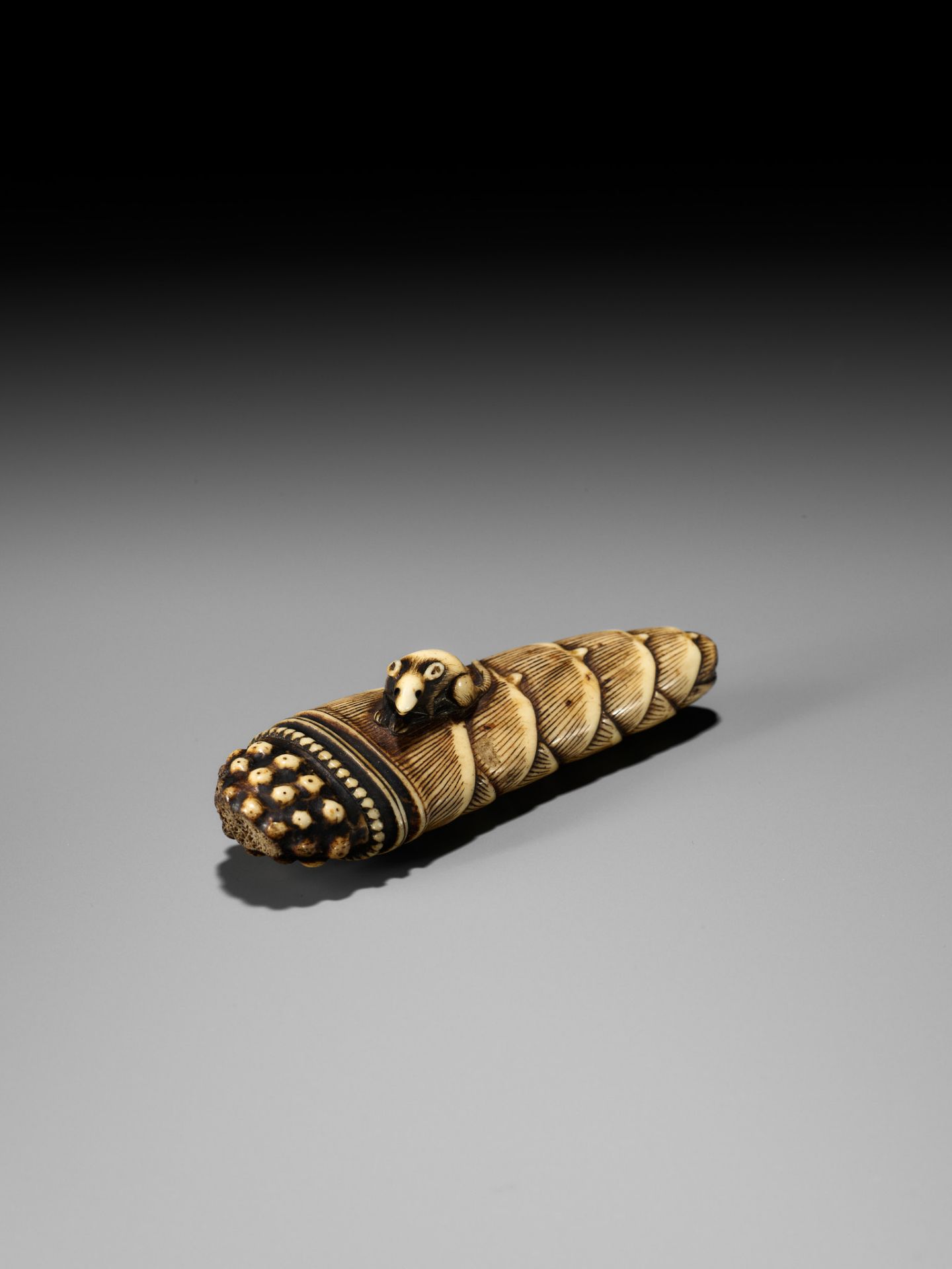 AN EARLY ANTLER NETSUKE DEPICTING A RAT ON A BAMBOO SHOOT - Bild 13 aus 14