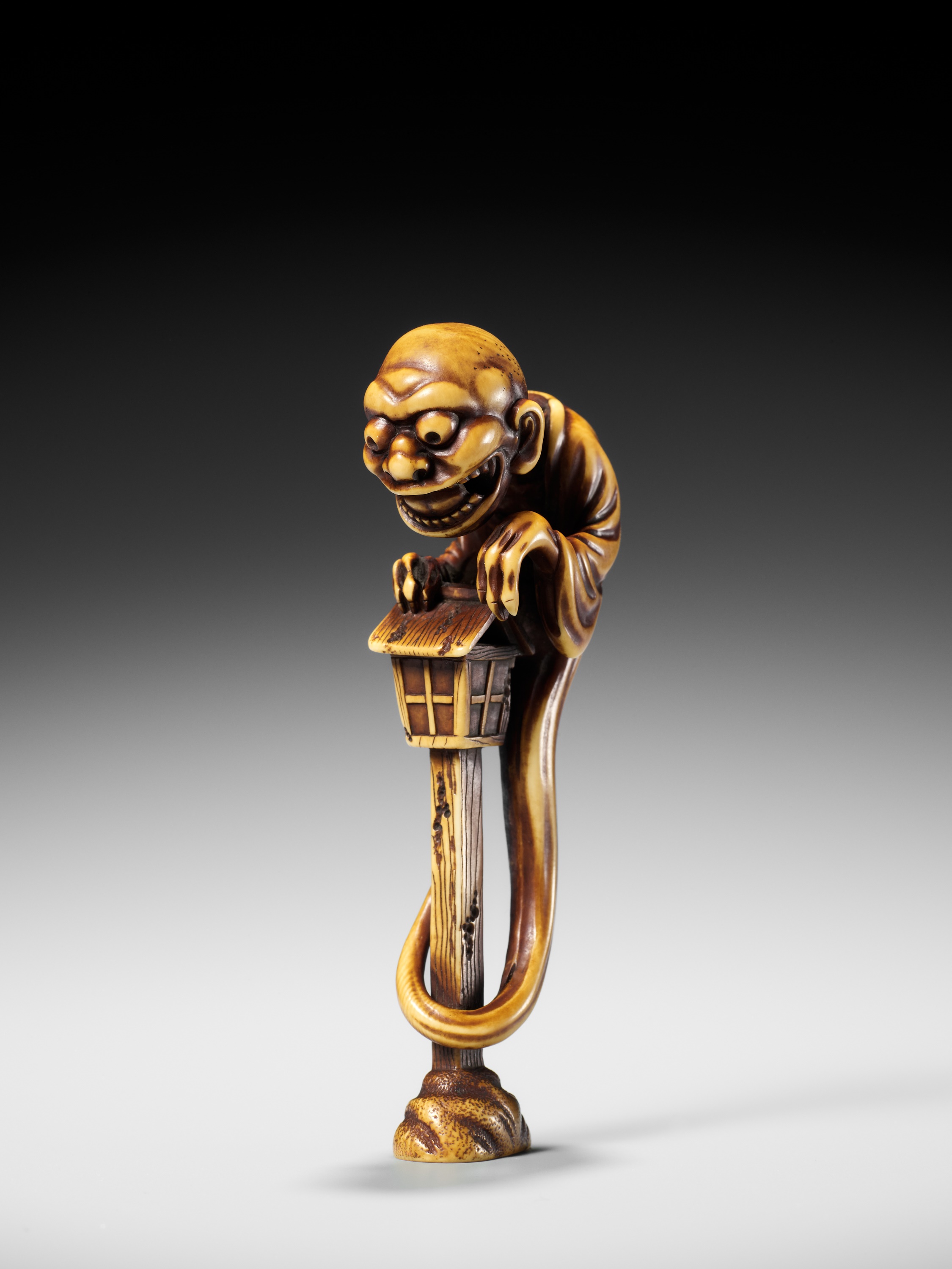 HIDEMASA: A SUPERB AND LARGE IVORY NETSUKE OF THE BAKEMONO MIKOSHI NYUDO - Image 18 of 26