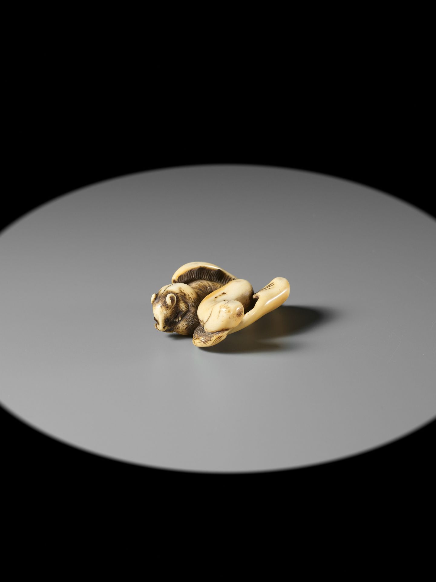 A FINE KYOTO SCHOOL IVORY NETSUKE OF A SQUIRREL ON MUSHROOM - Image 6 of 13