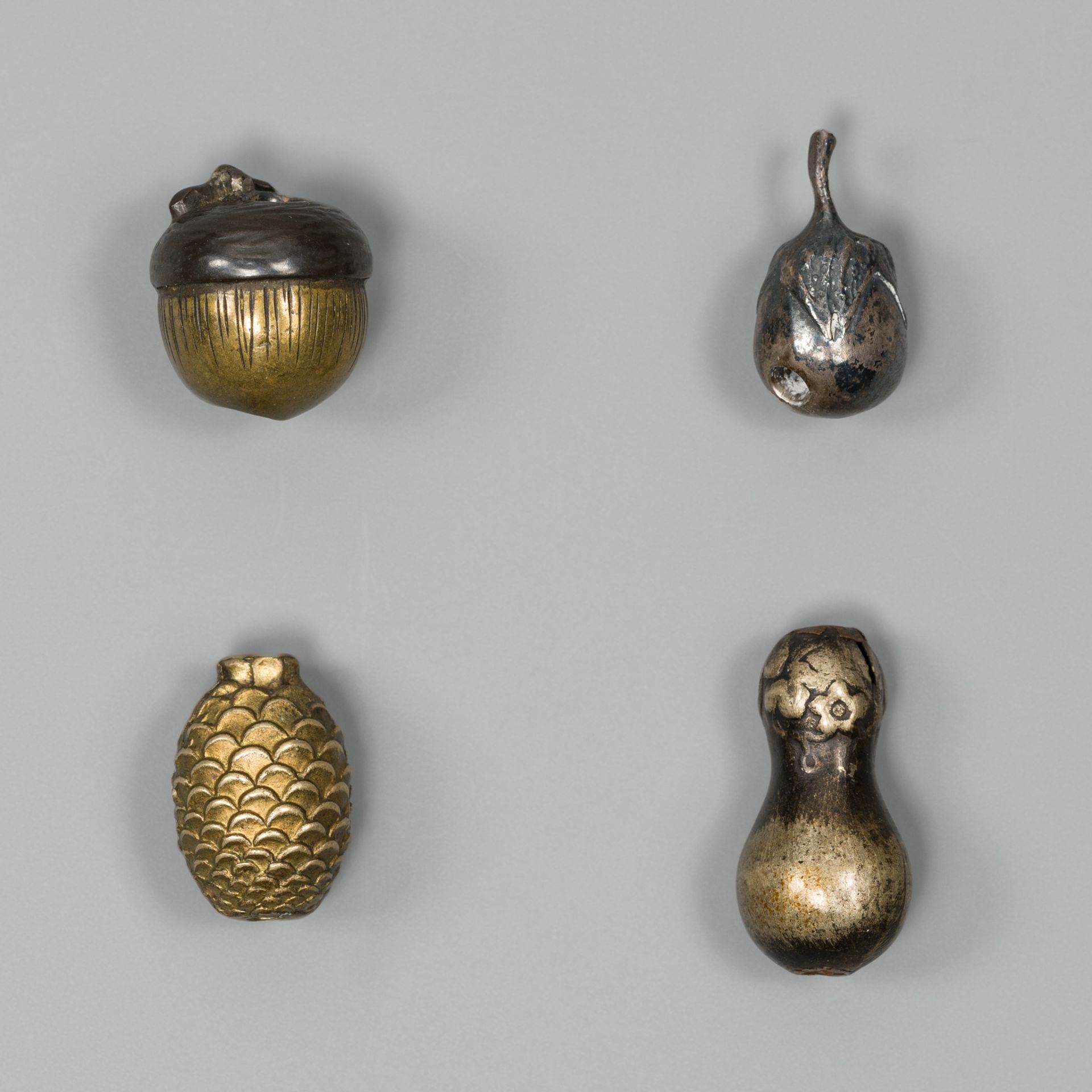 A RARE GROUP OF FOUR MIXED METAL OJIME