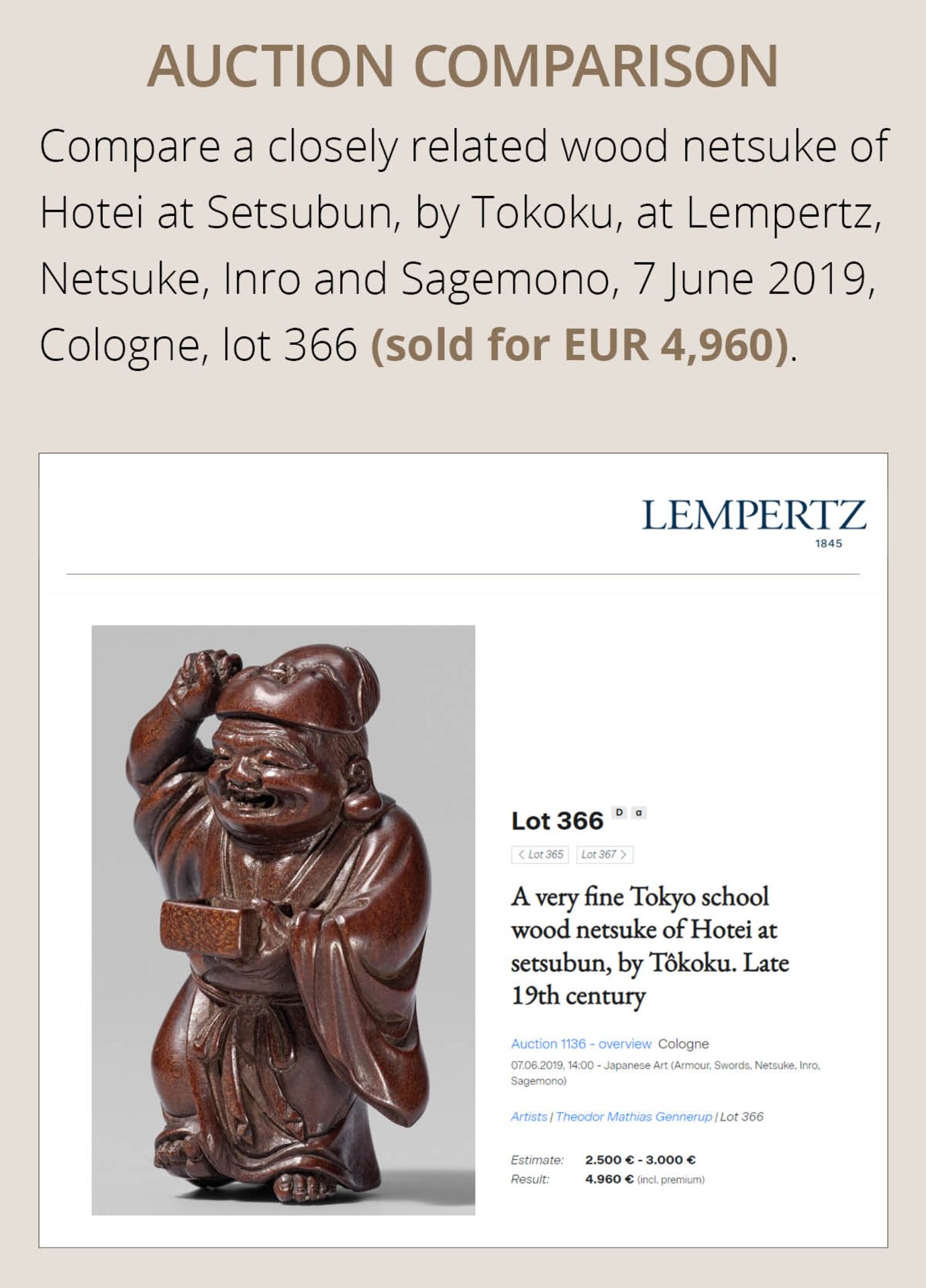 A FINE WOOD NETSUKE OF HOTEI AT SETSUBUN - Image 5 of 12