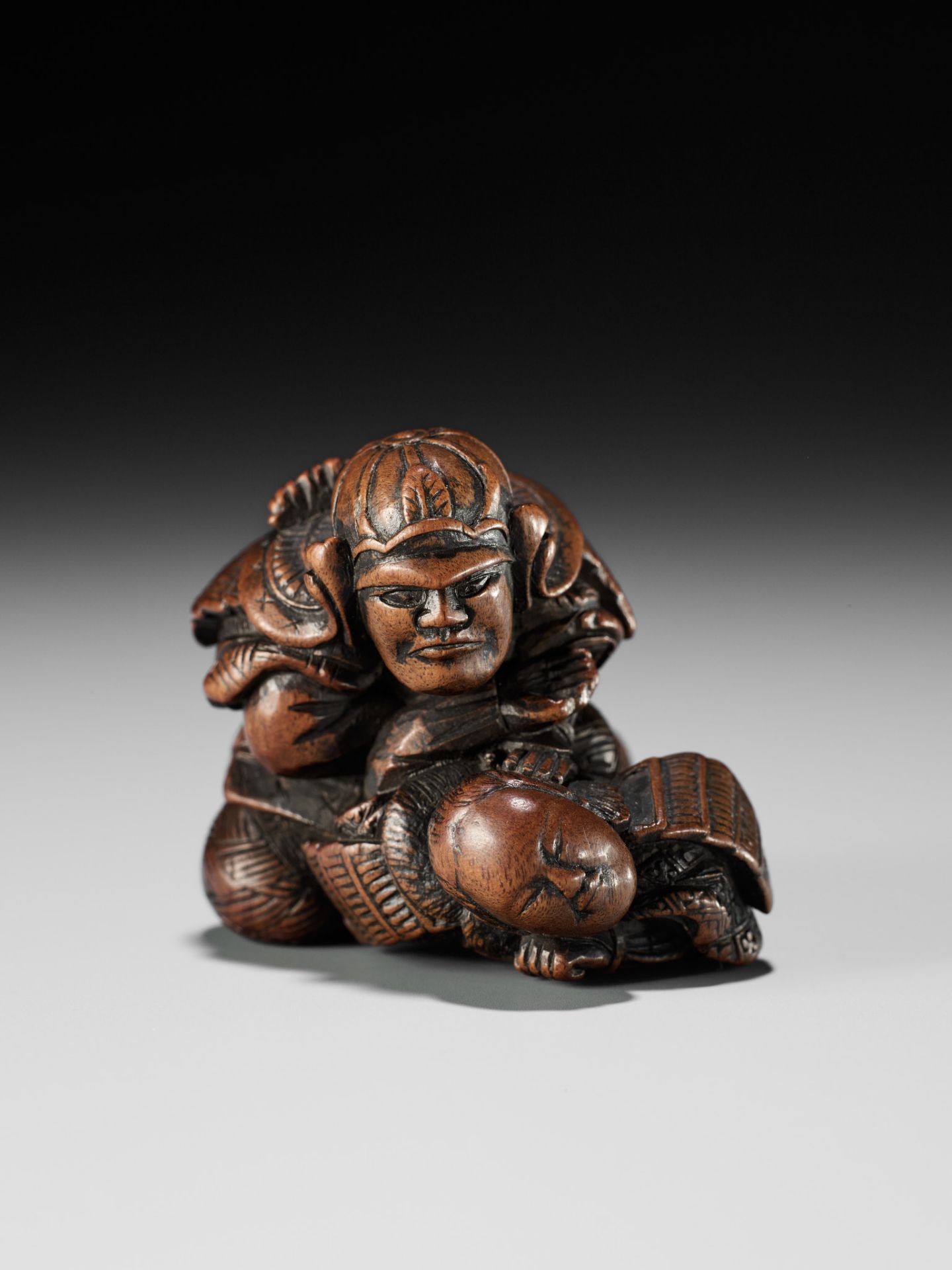 MASATOSHI: A RARE WOOD NETSUKE OF KUMAGAI NAOZANE AND TAIRA ATSUMORI IN COMBAT - Bild 13 aus 15