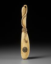 AN ANTLER SASHI NETSUKE OF A GOURD, SCHOOL OF OZAKI KOKUSAI