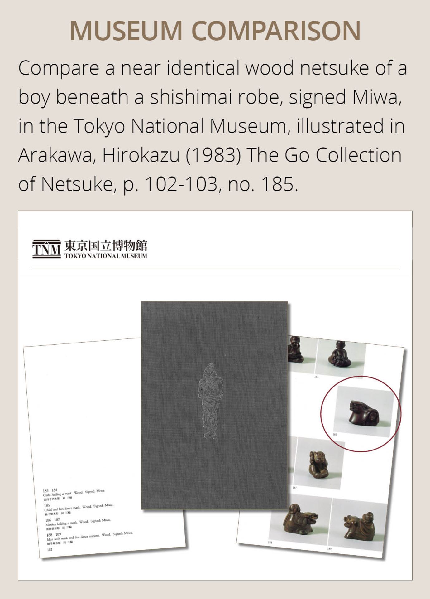 MIWA: A FINE WOOD NETSUKE OF A BOY AT SHISHIMAI - Bild 5 aus 13