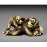 GARAKU: AN IVORY NETSUKE OF A MONKEY WITH YOUNG