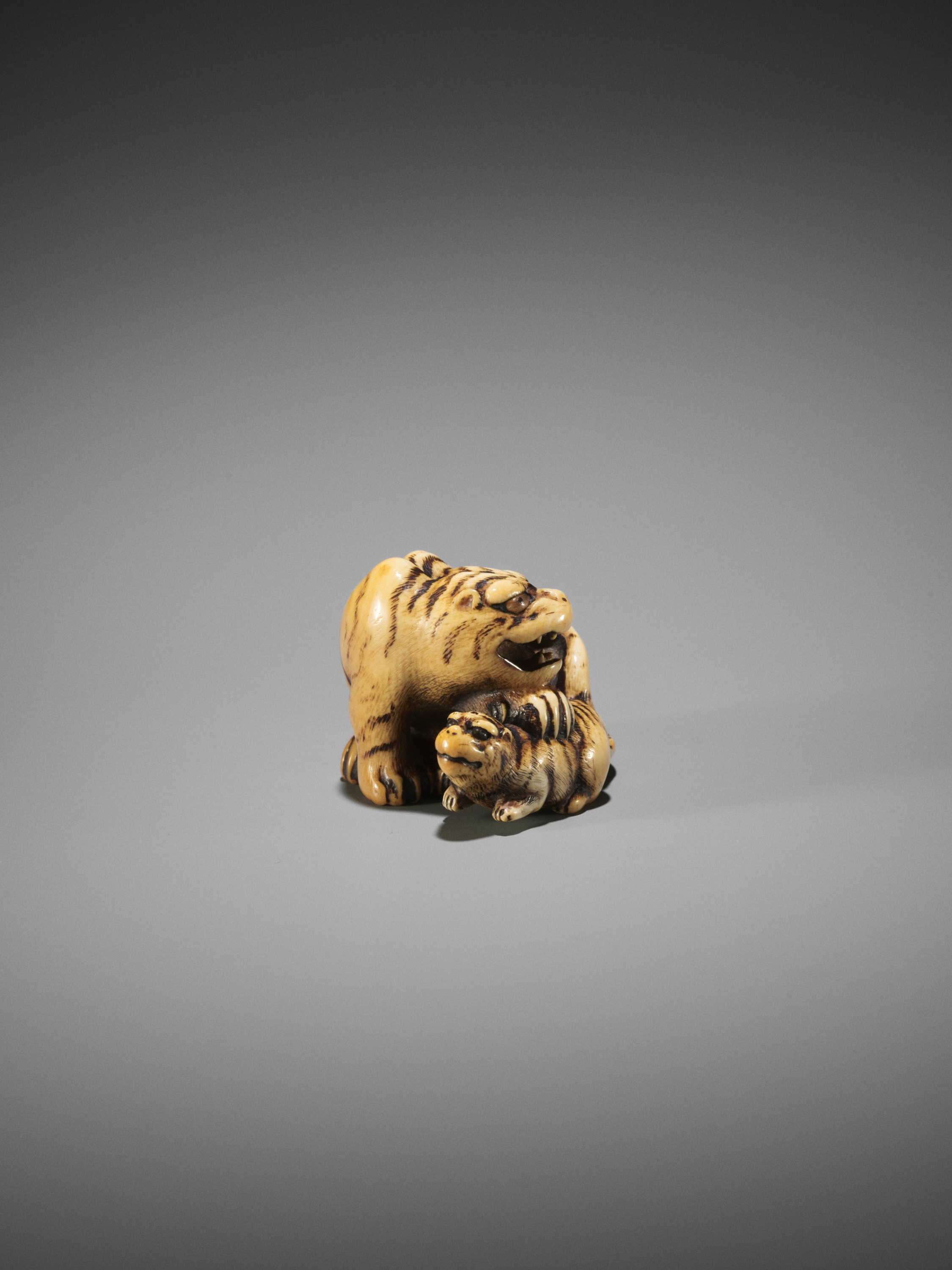 HAKURYU I: A SUPERB IVORY NETSUKE OF A TIGER AND CUB - Image 11 of 14