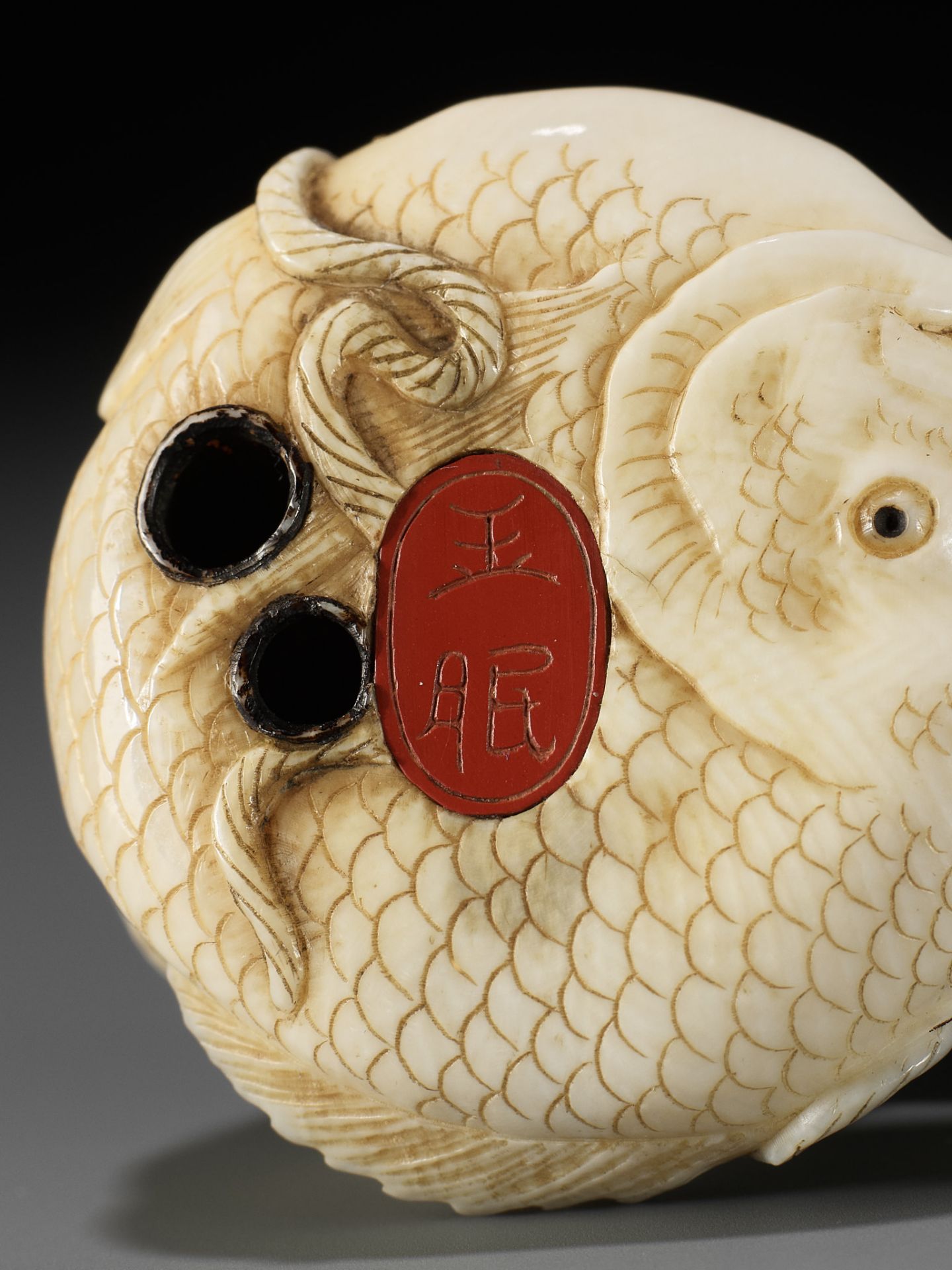 GYOKUMIN: A FINE TOKYO SCHOOL IVORY NETSUKE OF EBISU CATCHING A SEA BREAM - Image 11 of 12