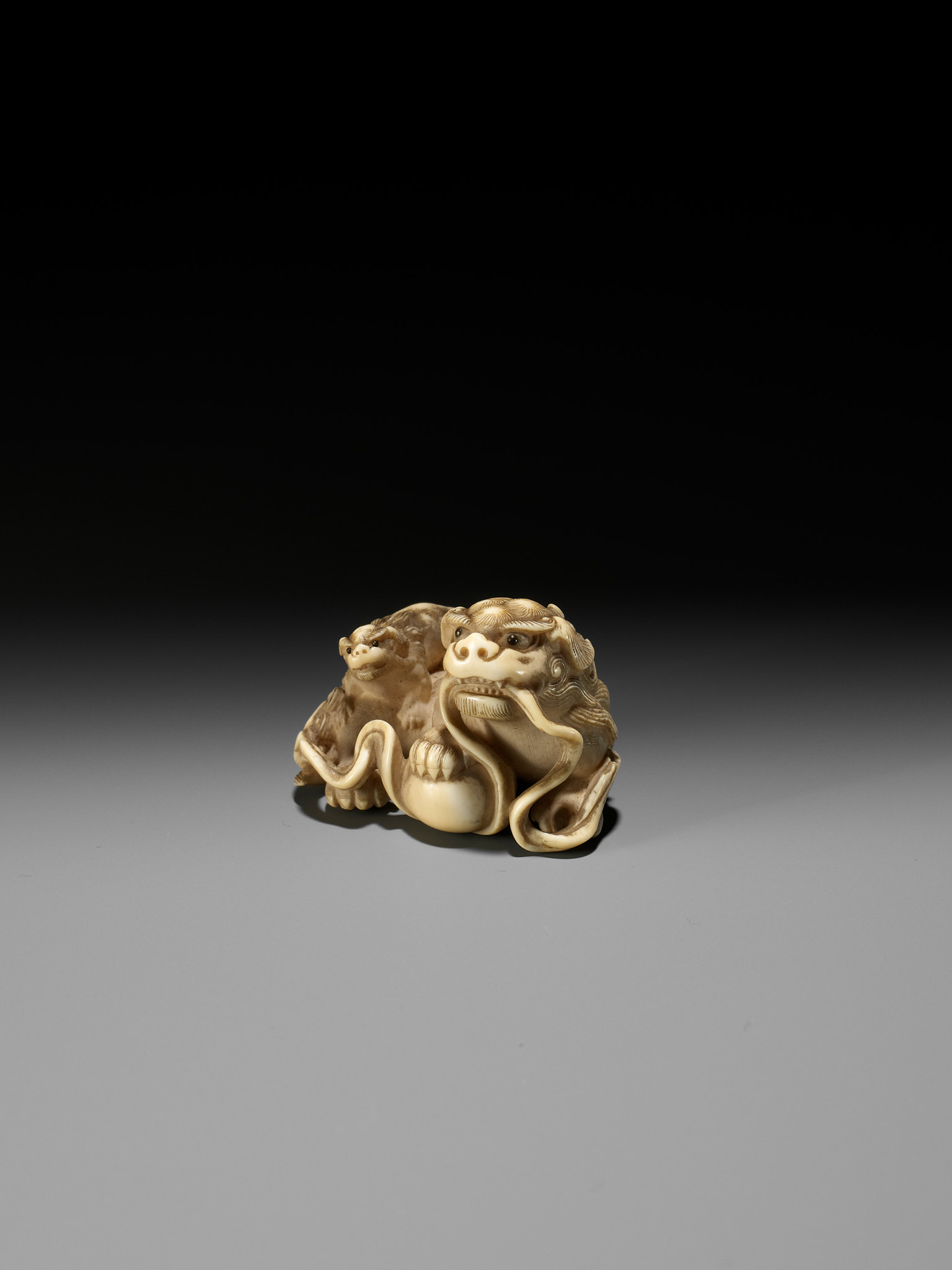 HAKURYU: A FINE IVORY NETSUKE OF A SHISHI AND YOUNG - Image 7 of 14