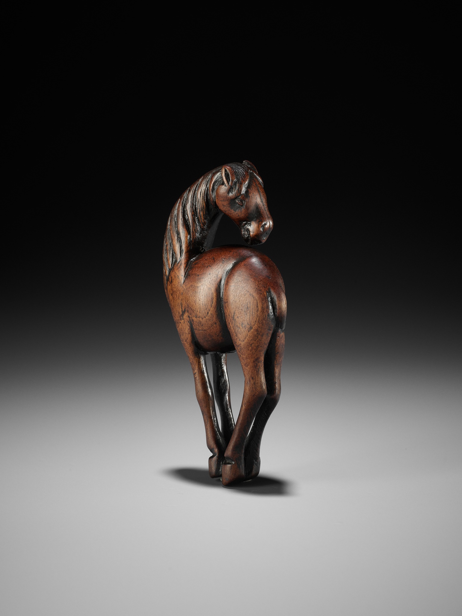 A SUPERB AND LARGE WOOD NETSUKE OF A HORSE - Image 8 of 10