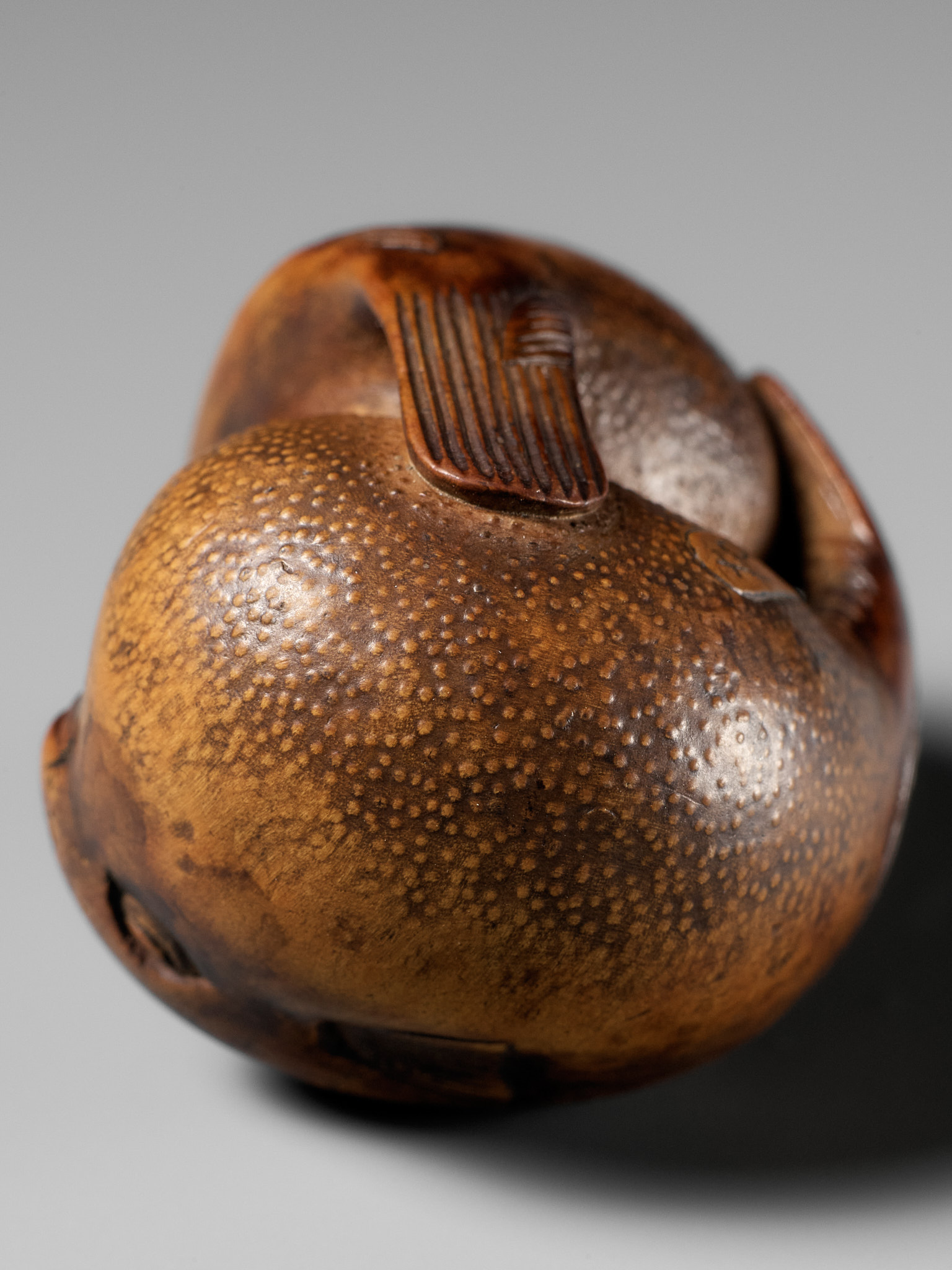 SARI: A SUPERB WOOD NETSUKE OF A PAIR OF BLOWFISH (FUGU) - Image 4 of 19