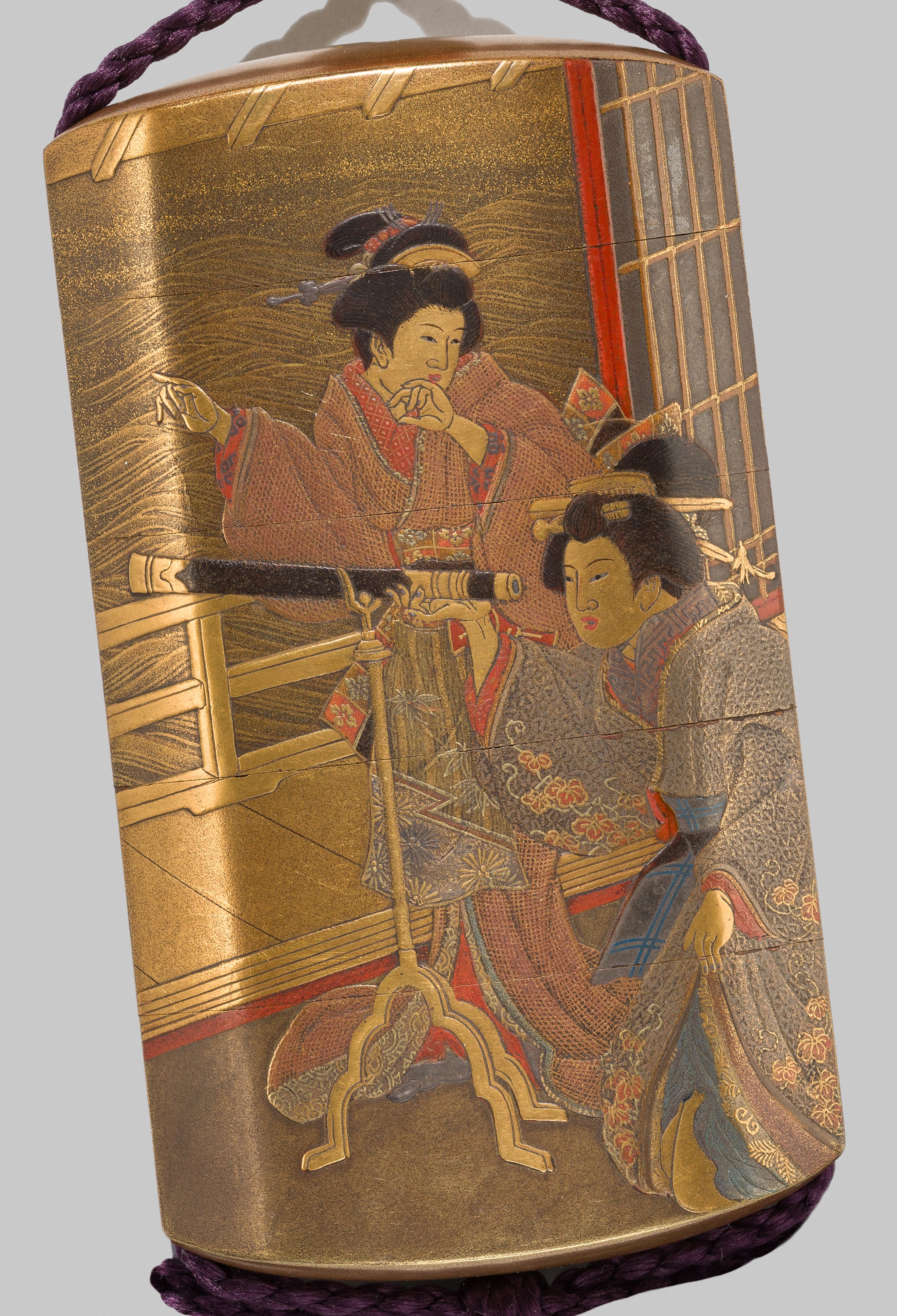 YAMAGUCHI SHOJOSAI: A FINE FOUR-CASE LACQUER INRO WITH A SHUNGA SCENE - Image 2 of 7