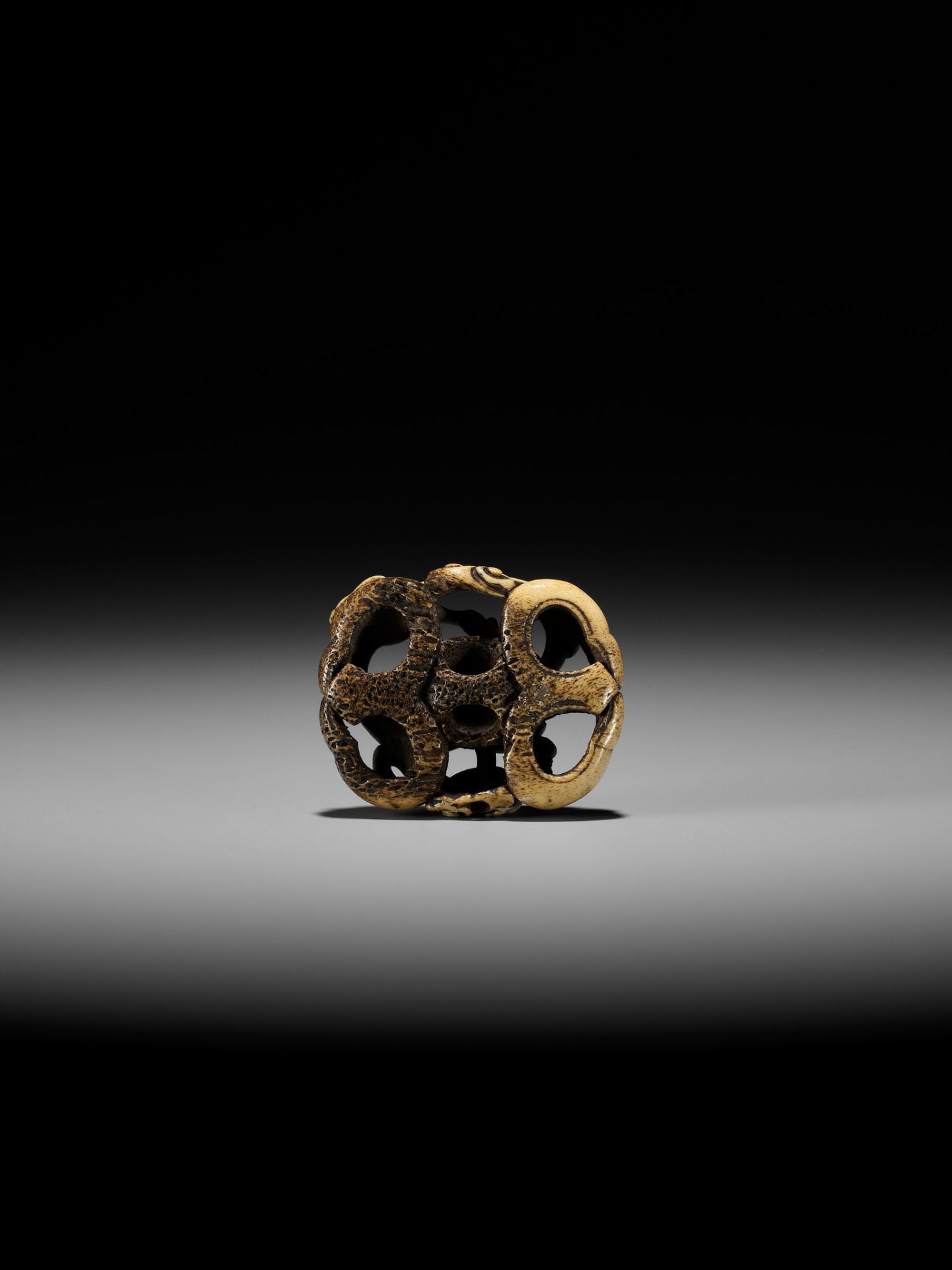 A FINE ANTLER NETSUKE OF A RAIN DRAGON ON A KONGO (VAJRA) - Image 8 of 12