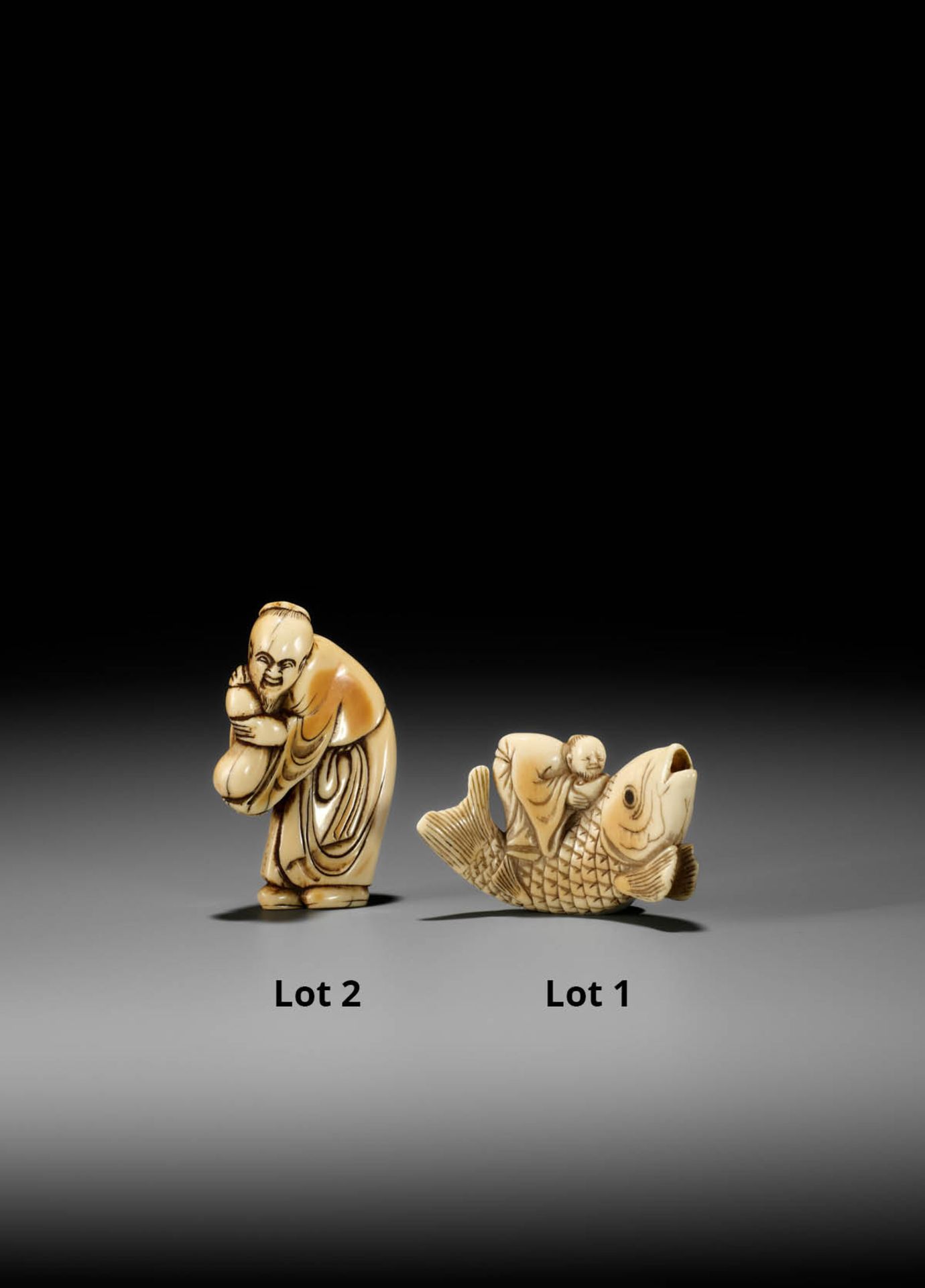 YOSHITSUGU: AN EARLY IVORY NETSUKE OF KINKO SENNIN ON A CARP - Bild 8 aus 14