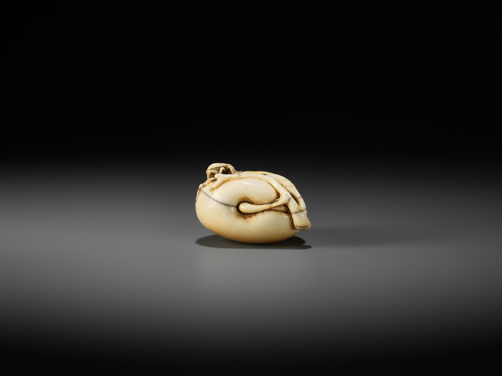 AN IVORY NETSUKE OF A PEACH WITH INSECTS - Image 9 of 10