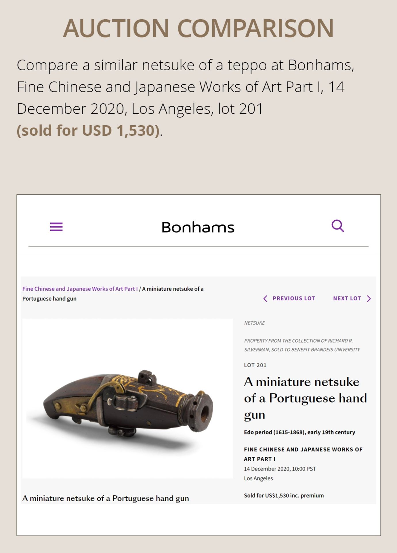 A RARE WOOD AND IRON NETSUKE OF A MINIATURE TANEGASHIMA TEPPO (RIFLE) - Image 4 of 9