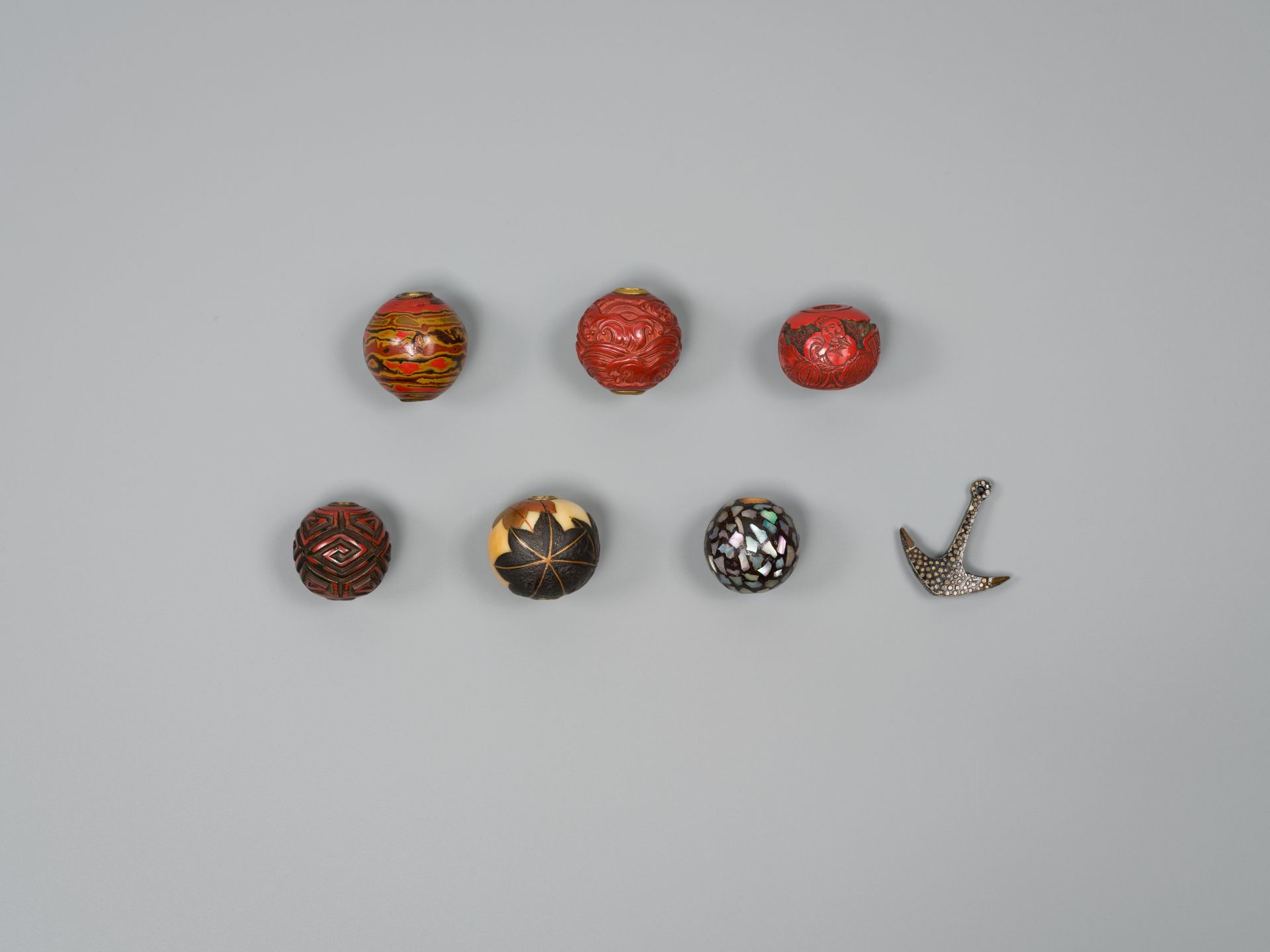 A GROUP OF SEVEN LACQUER OJIME - Image 3 of 3