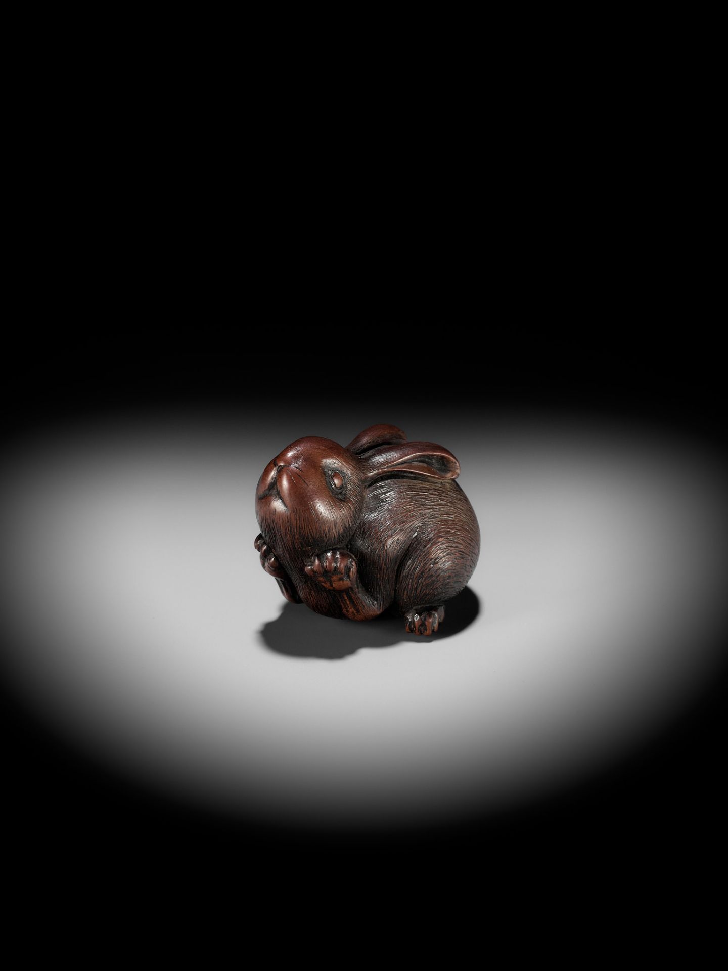 AZAN: A SUPERB WOOD NETSUKE OF A CHUBBY HARE - Image 9 of 15