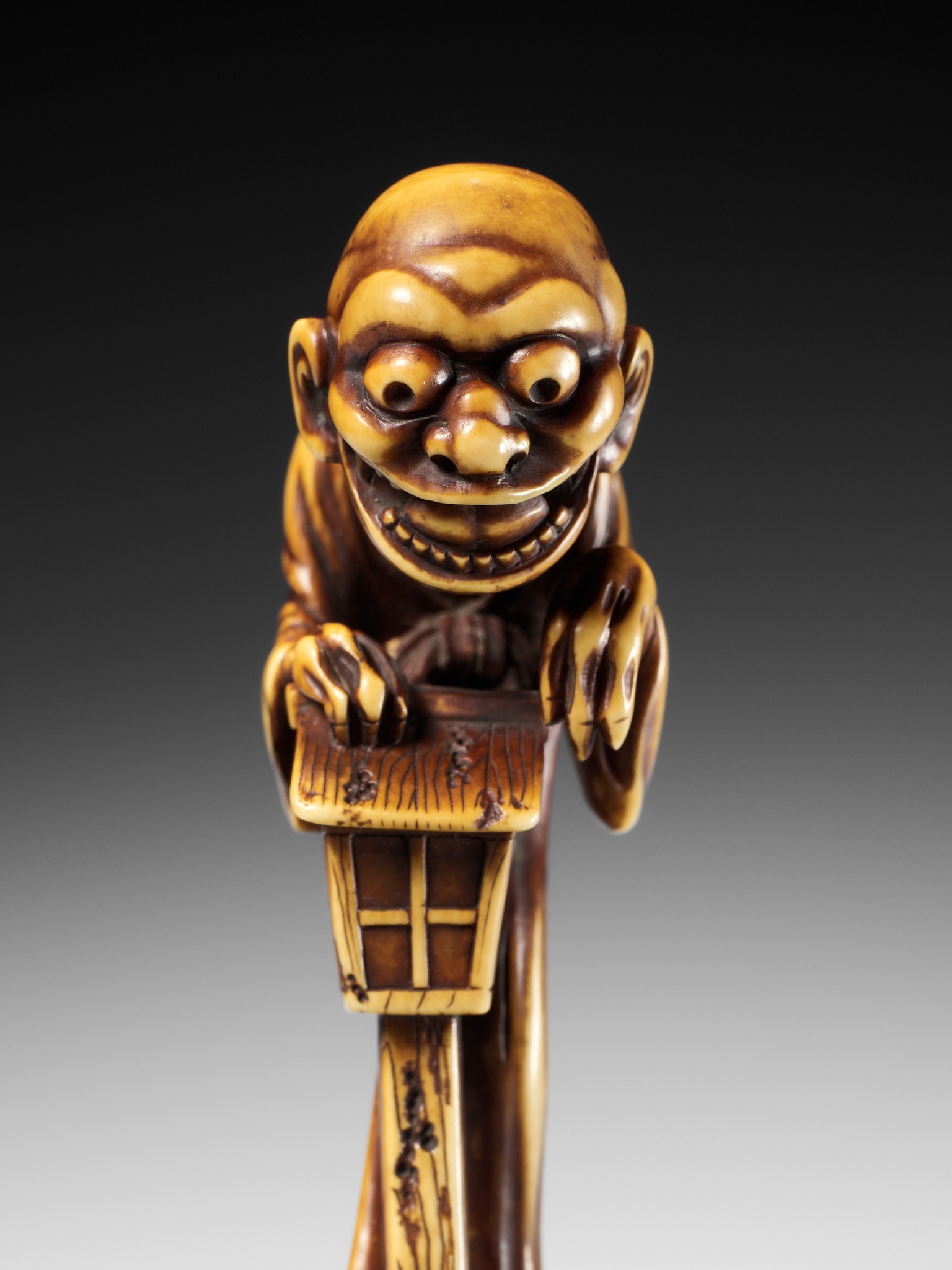 HIDEMASA: A SUPERB AND LARGE IVORY NETSUKE OF THE BAKEMONO MIKOSHI NYUDO - Image 3 of 26