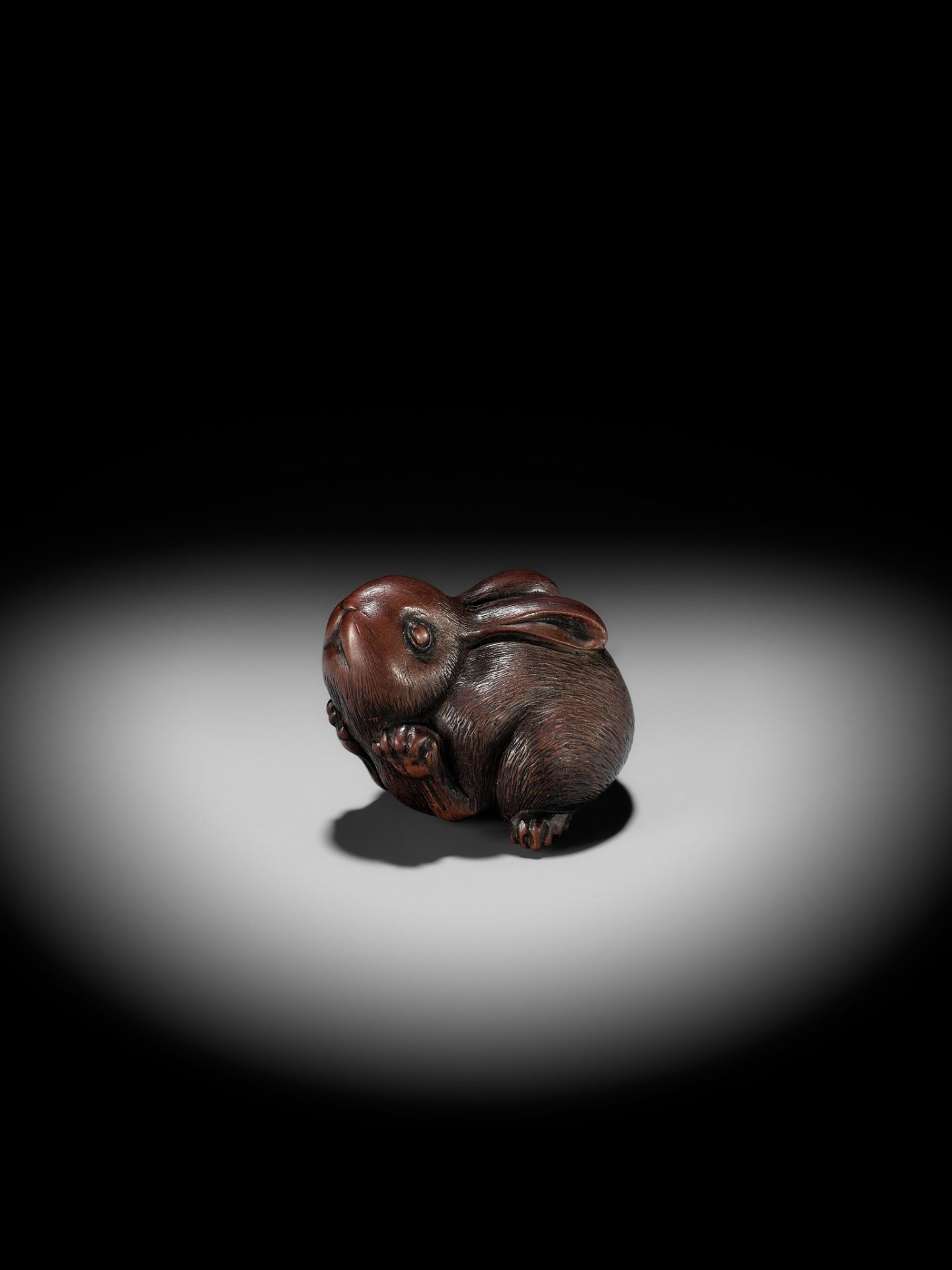 AZAN: A SUPERB WOOD NETSUKE OF A CHUBBY HARE - Image 3 of 15