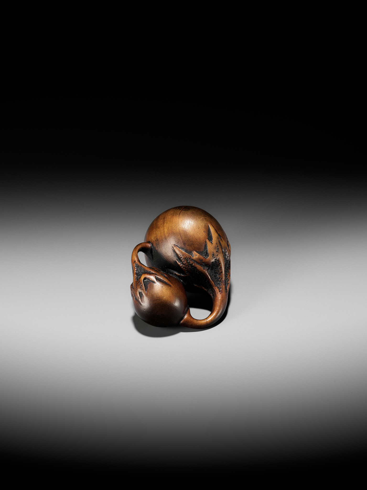 NAITO TOYOMASA: A SUPERB INLAID WOOD NETSUKE OF TWIN NASUBI (EGGPLANT) AND A FLY - Image 11 of 13