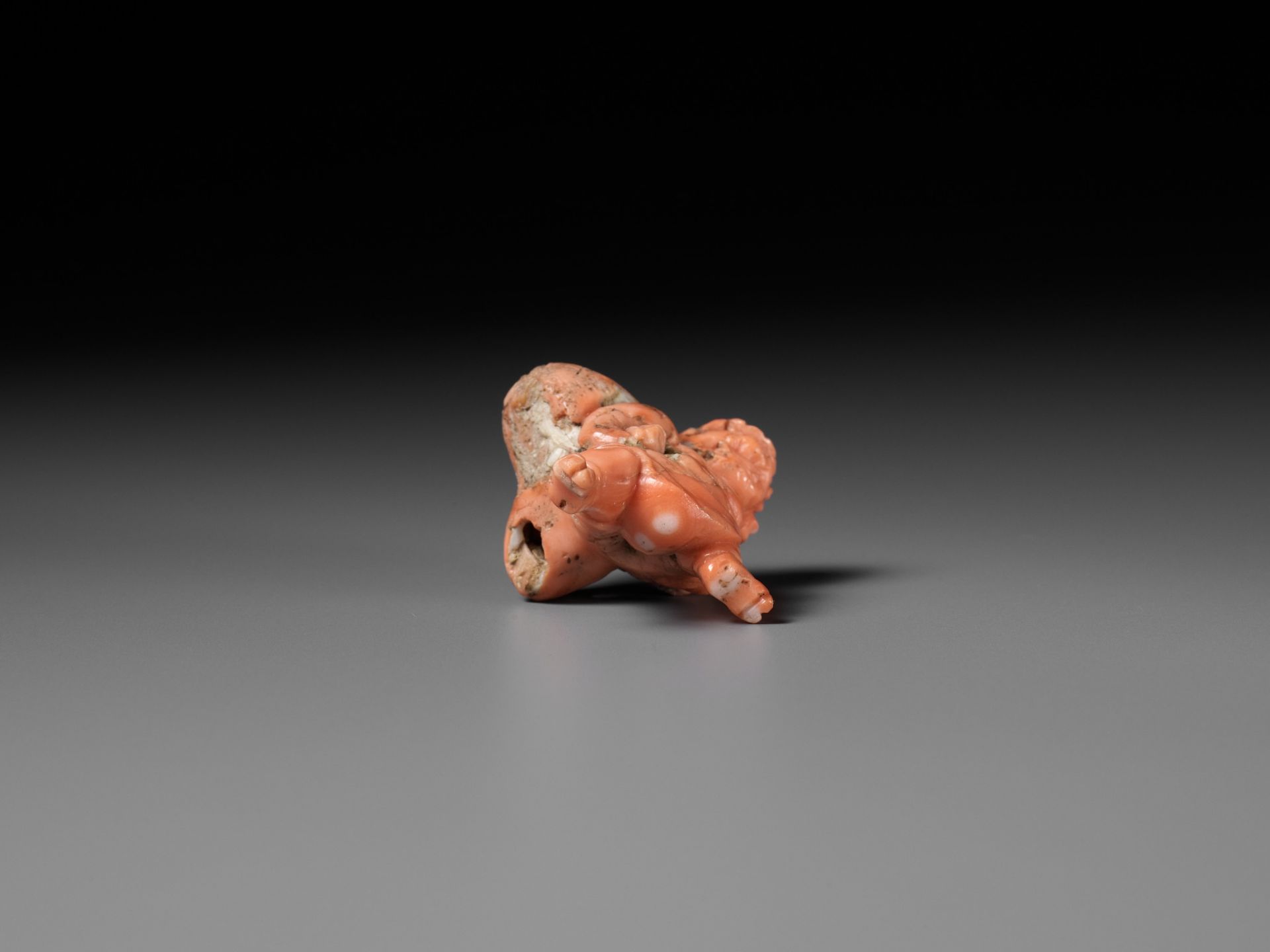 A VERY RARE SOLID CORAL NETSUKE OF FUJIN - Image 9 of 9