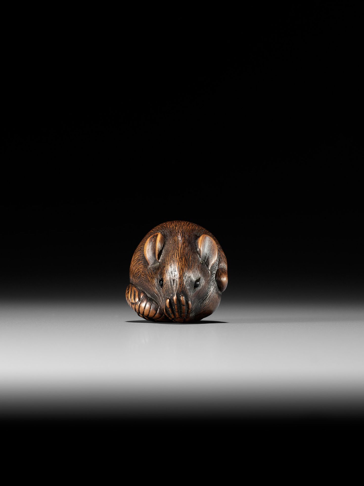 A FINE WOOD NETSUKE OF A COILED RAT - Bild 8 aus 9