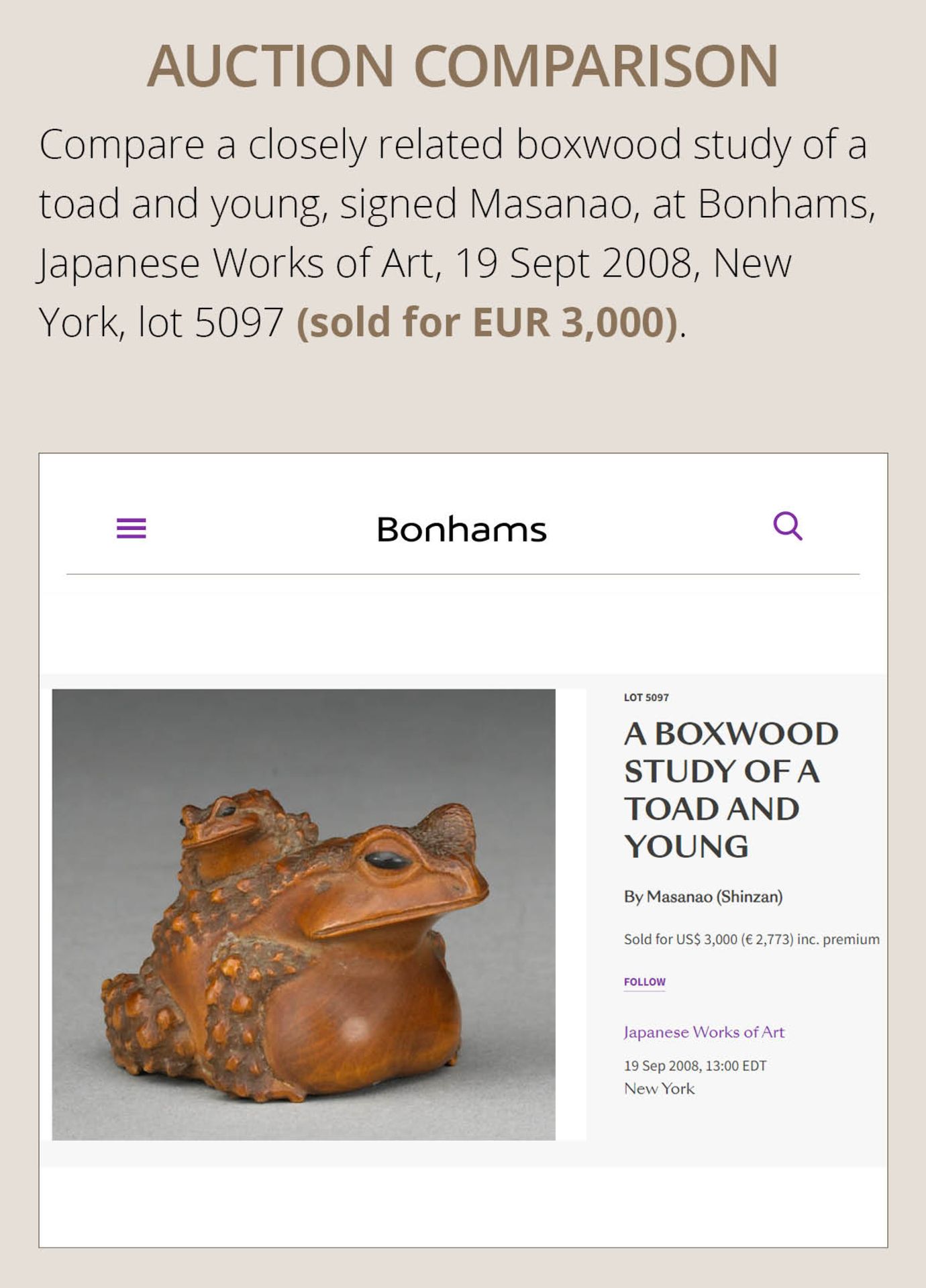 MASANAO: A FINE WOOD NETSUKE OF A TOAD WITH YOUNG - Bild 5 aus 15