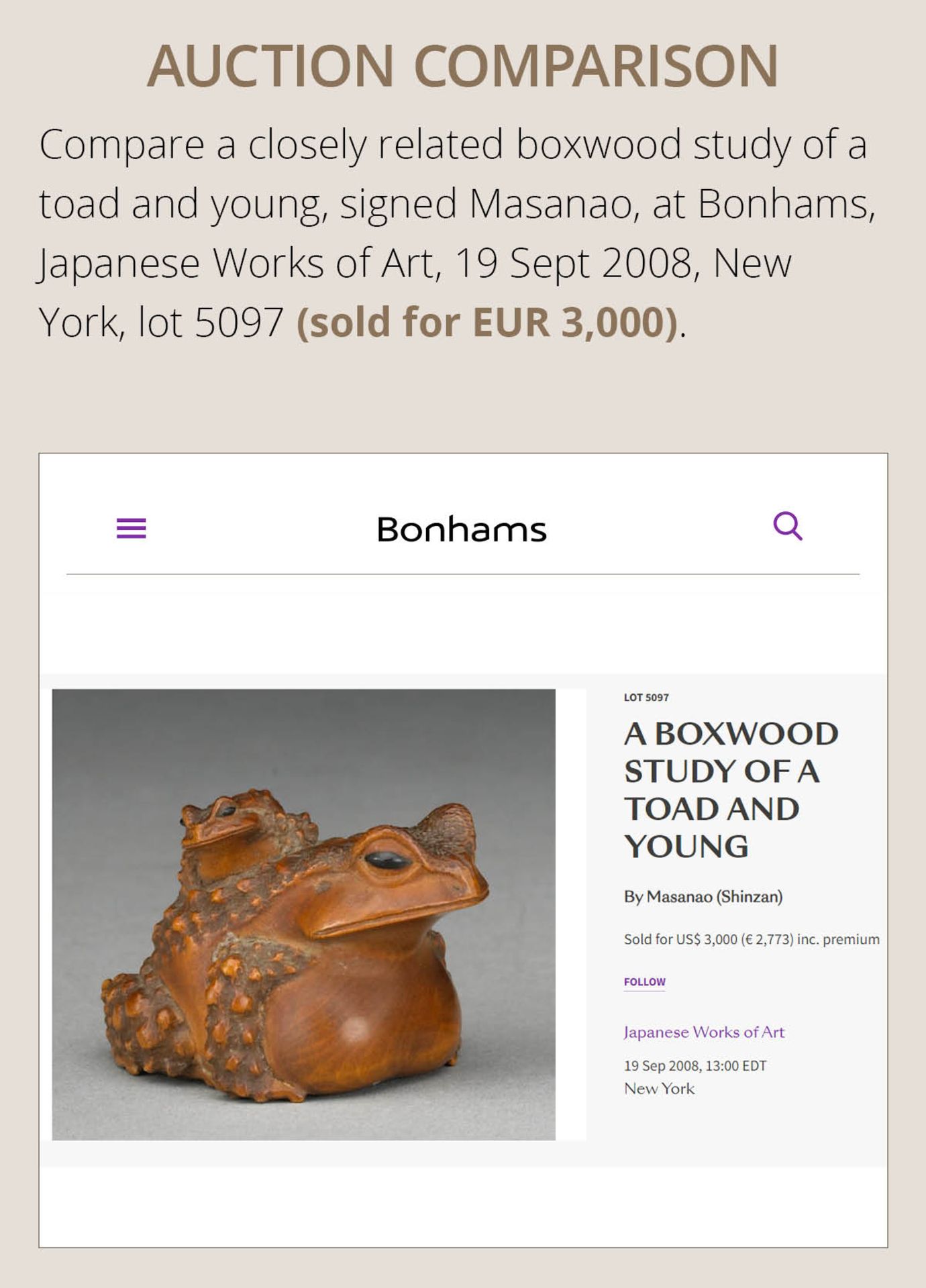 MASANAO: A FINE WOOD NETSUKE OF A TOAD WITH YOUNG - Image 5 of 15