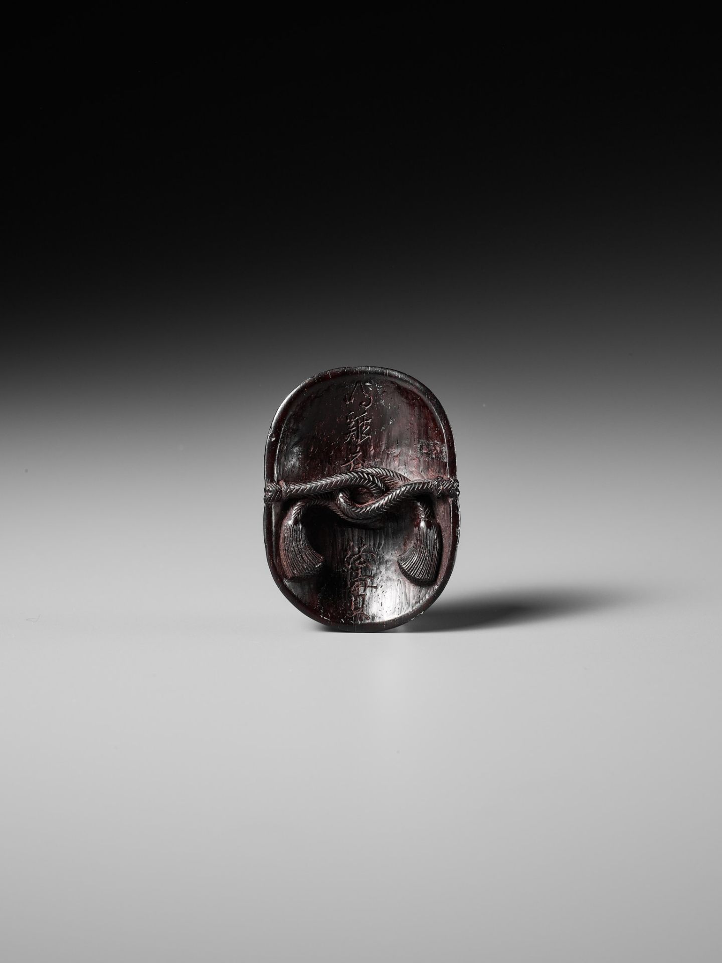 MEIKEISAI HOJITSU: A FINE DARK WOOD MASK NETSUKE OF OKAME - Image 7 of 13