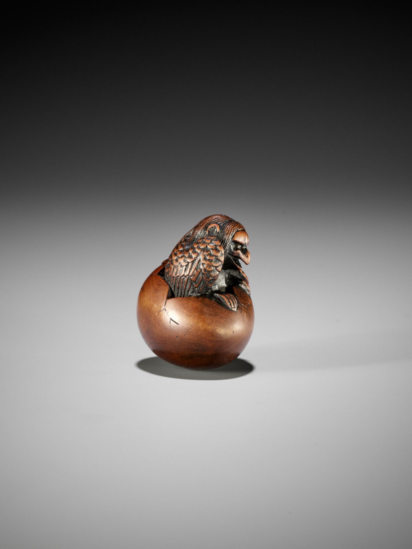 NAITO TOYOMASA: A FINE WOOD NETSUKE OF A HATCHING TENGU (TENGU NO TOMAGO) - Bild 12 aus 16