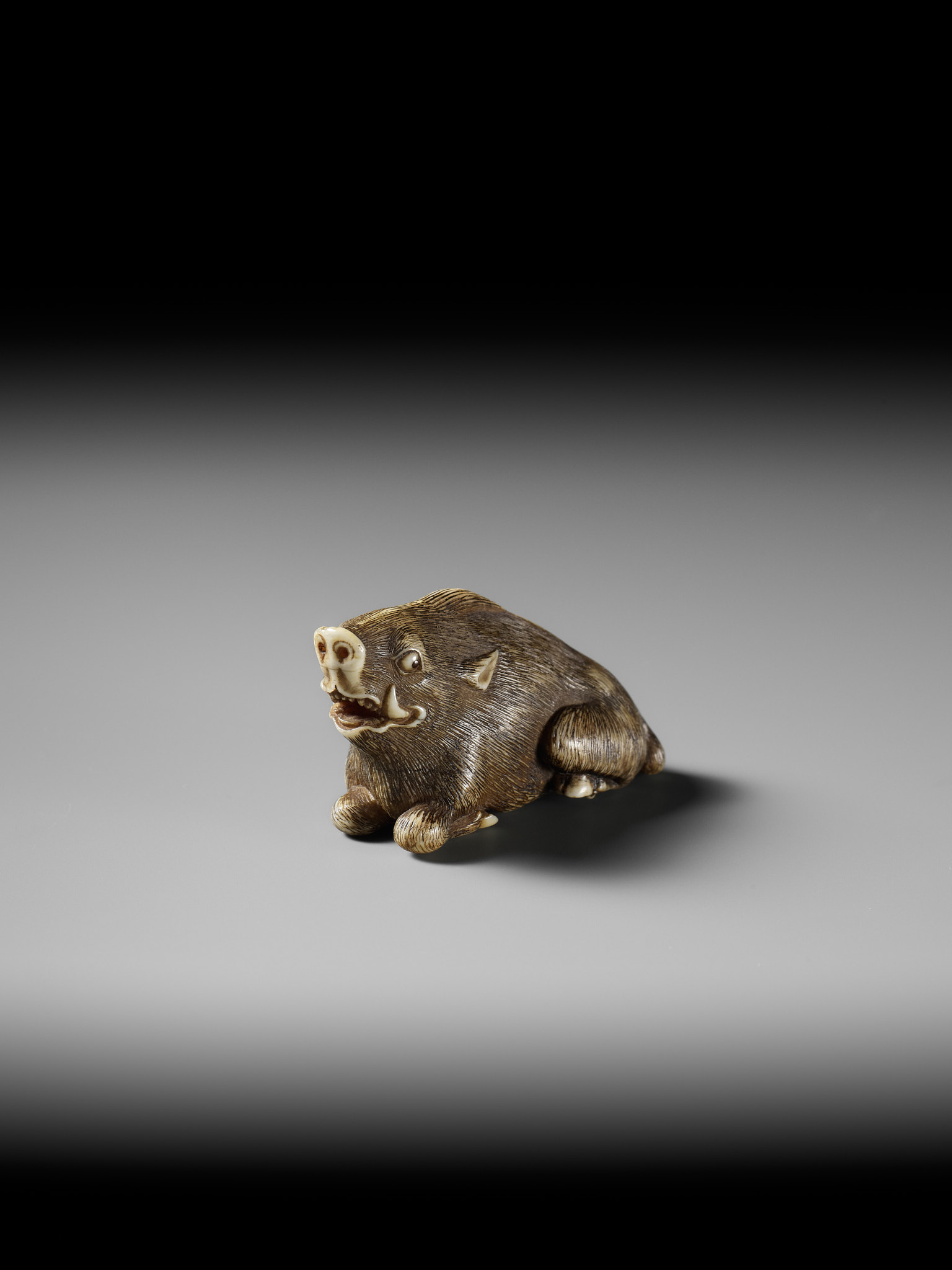 A KYOTO SCHOOL IVORY NETSUKE OF A FRIGHTENED RECLINING BOAR - Image 12 of 13