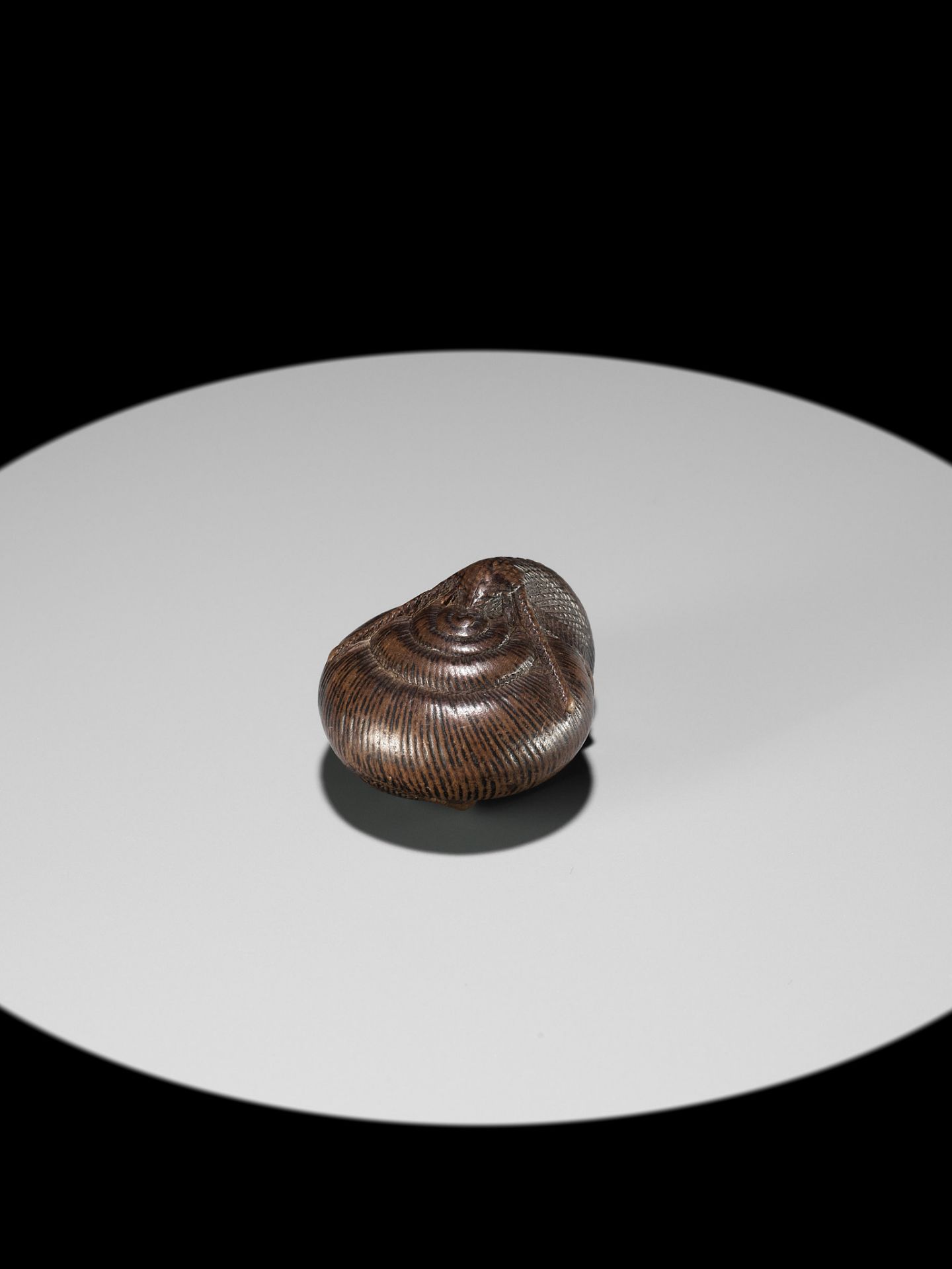 SARI: A FINE WOOD NETSUKE OF A SNAIL EMERGING FROM ITS SHELL - Bild 9 aus 17